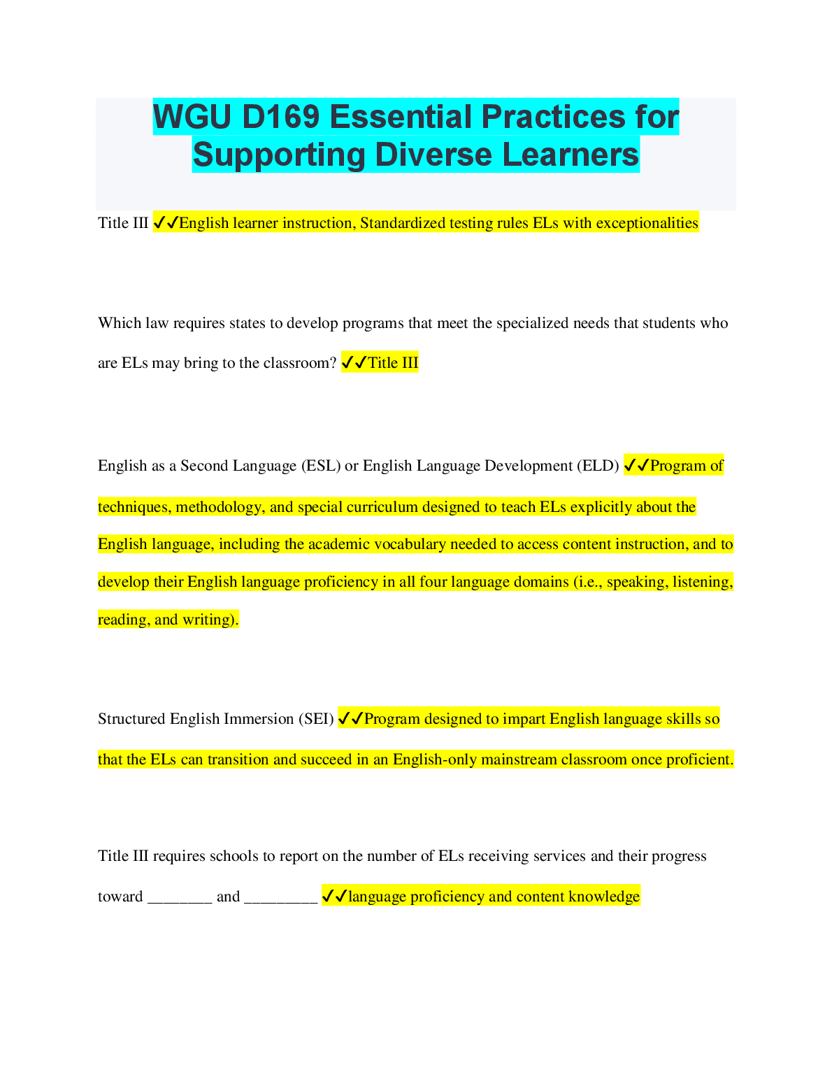 Supporting Diverse Learners Study Guide WGU D169