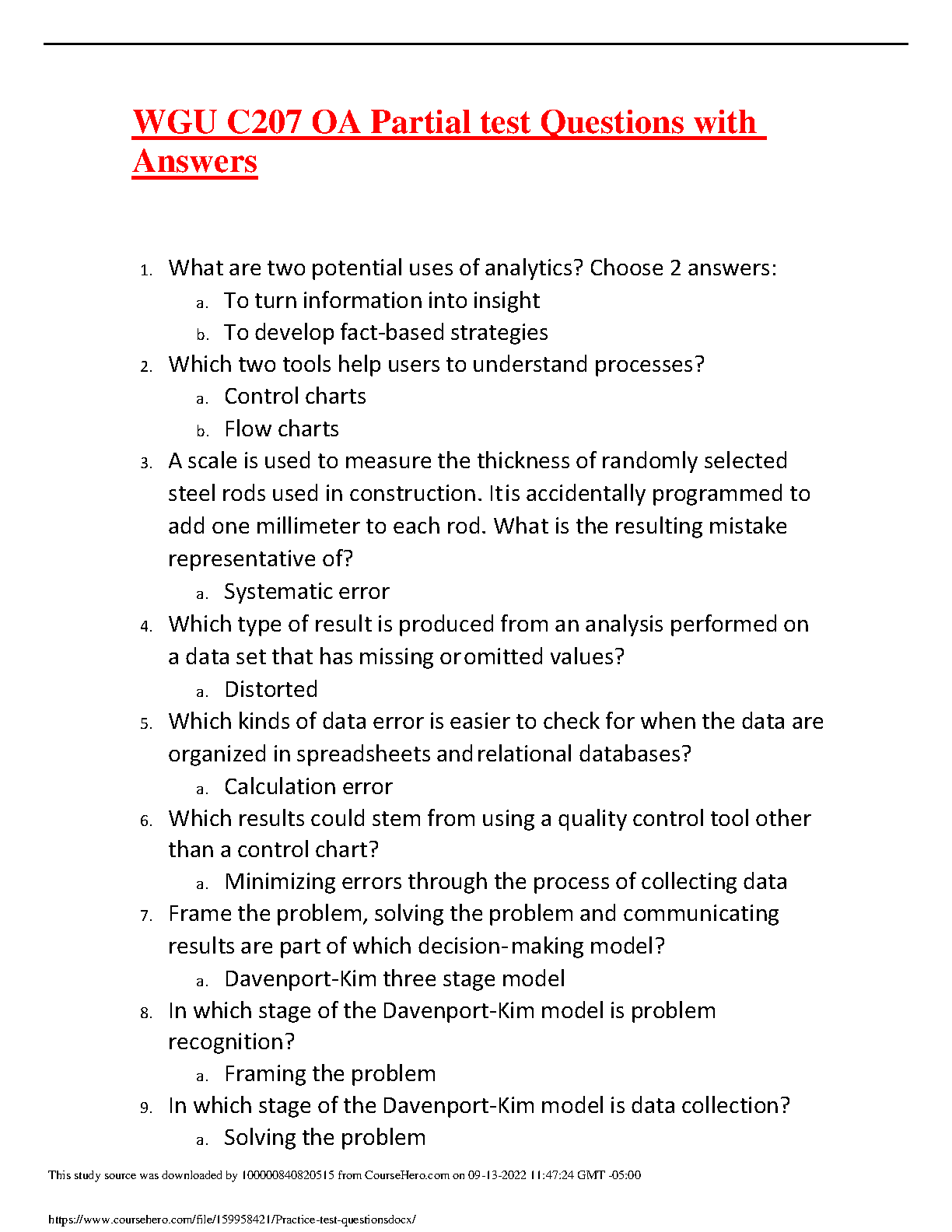 WGU C207 OA Exam Prep Questions & Answers 2024-2025