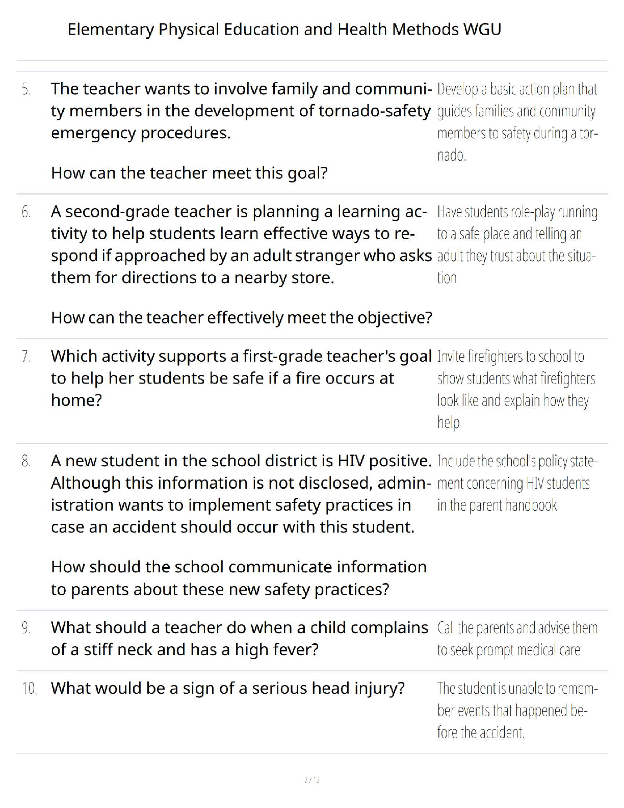 WGU D030 PE & Health Methods Test Bank A+ Questions