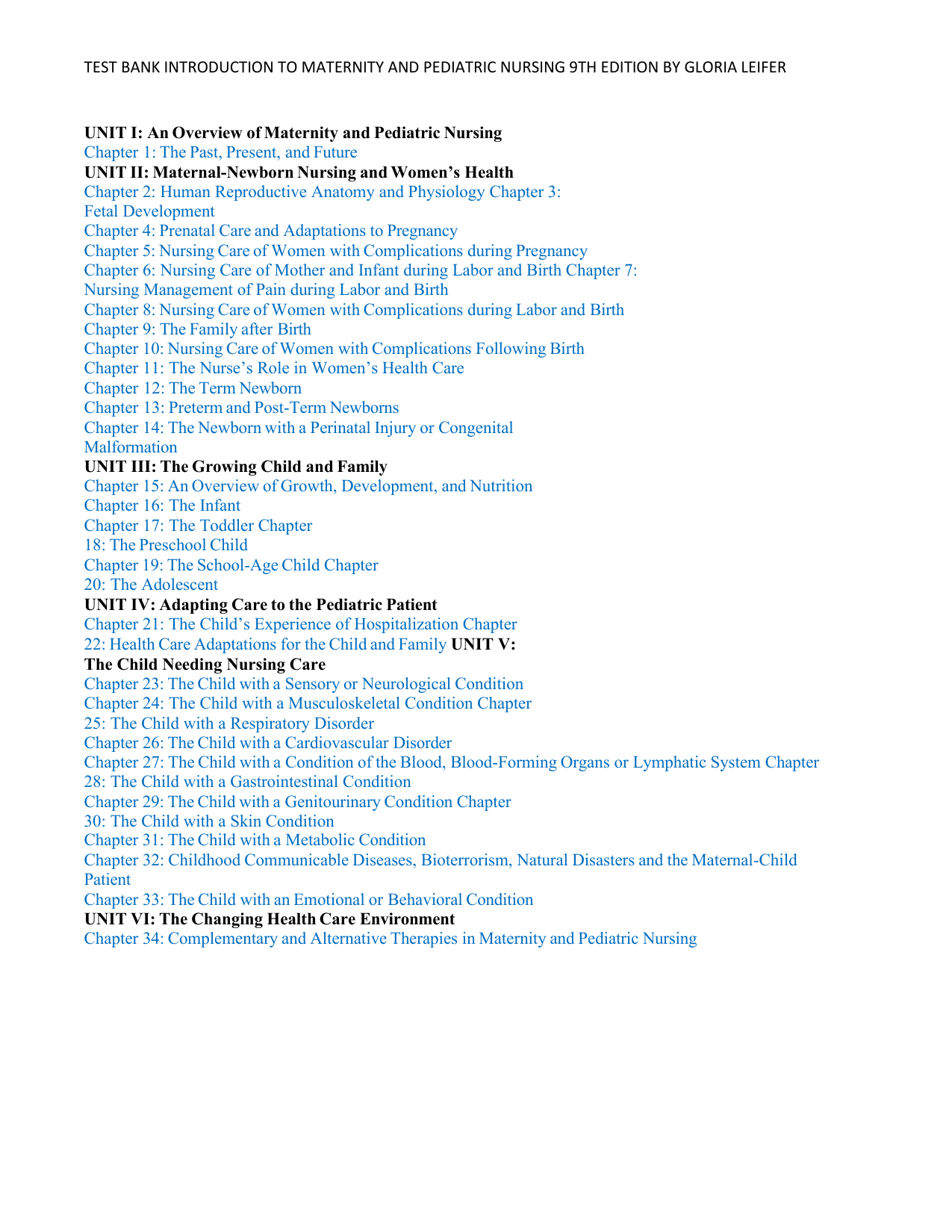 Maternity and Pediatric Nursing 9th Edition Study Guide