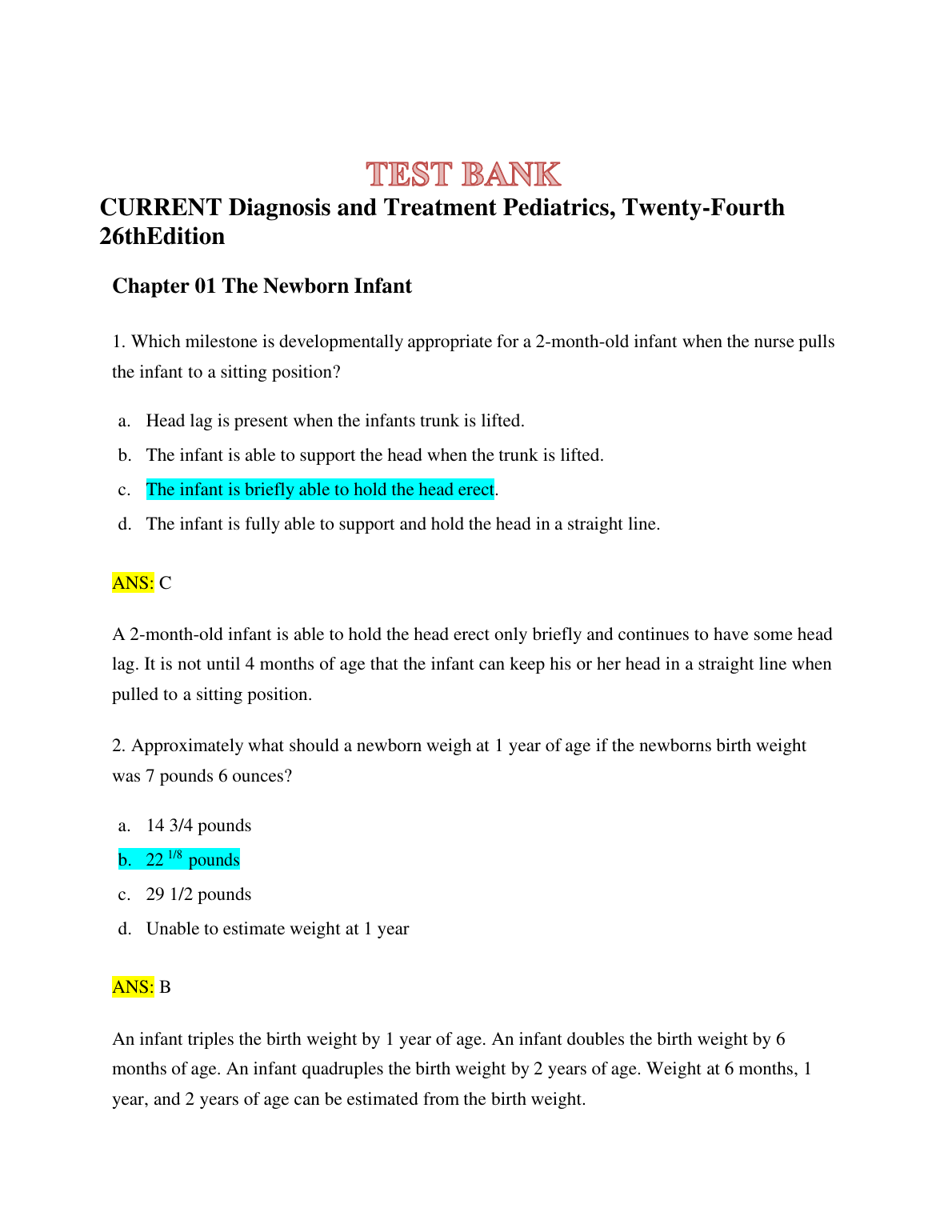 Pediatrics 26th Ed Test Bank Current Dx Tx 2027 IMG-1