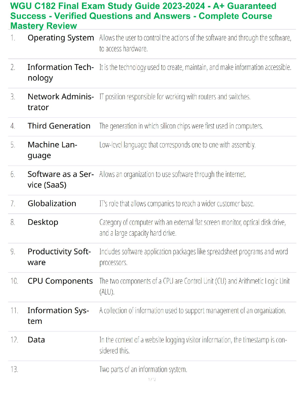 WGU C182 Intro IT Final Exam Study Guide and Questions IMG-1
