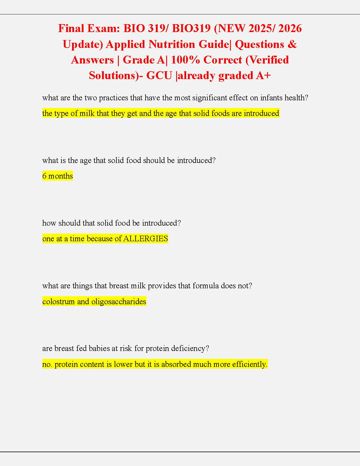 GCU BIO 319 Applied Nutrition Study Guide 2026 IMG-1
