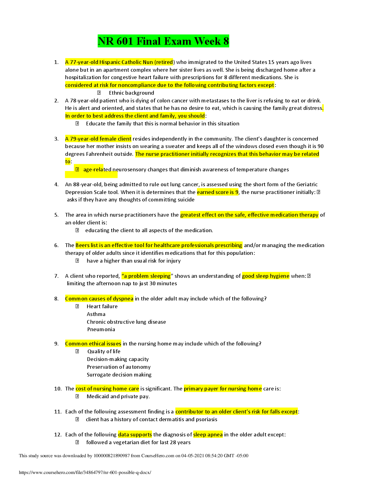 NR 601 Final Exam Verified Answers Week 8 Study Guide
