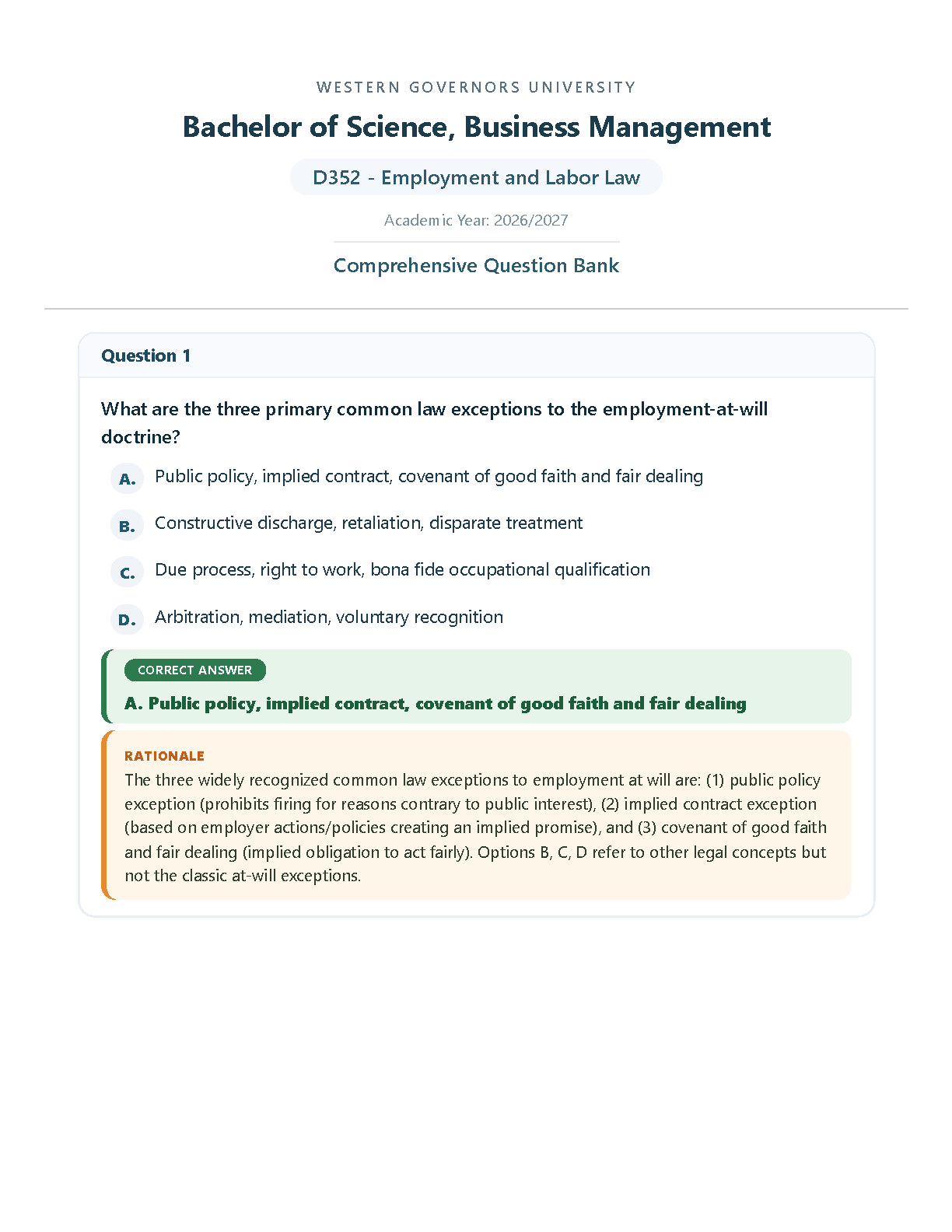 WGU D352 Employment and Labor Law Questions 2026 IMG-1