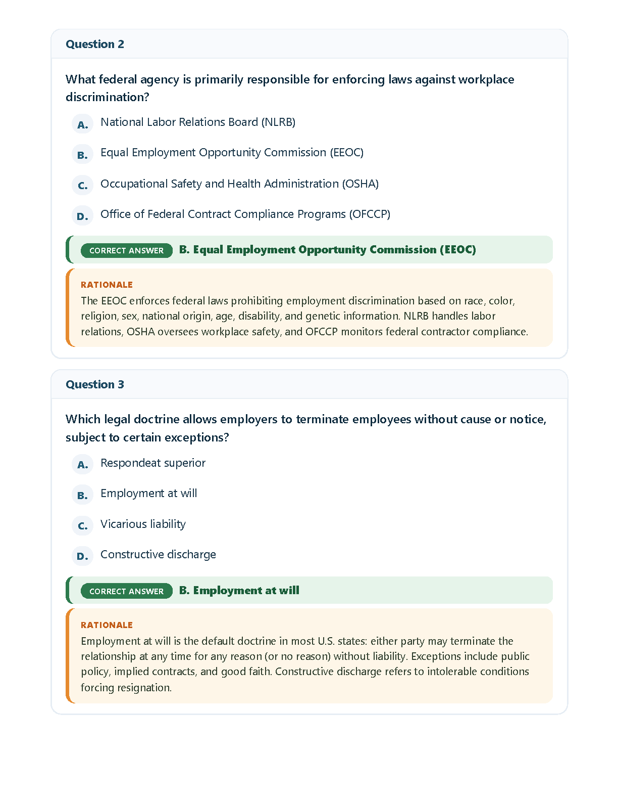 WGU D352 Employment and Labor Law Questions 2026