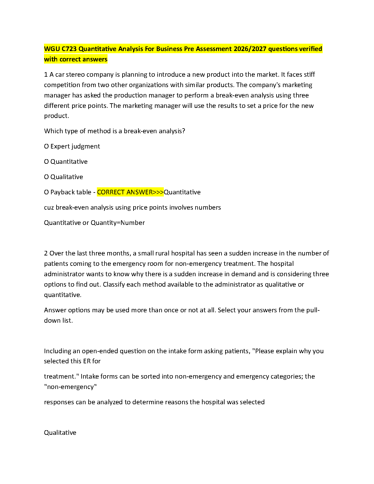WGU C723 Quantitative Analysis Study Guide 2025