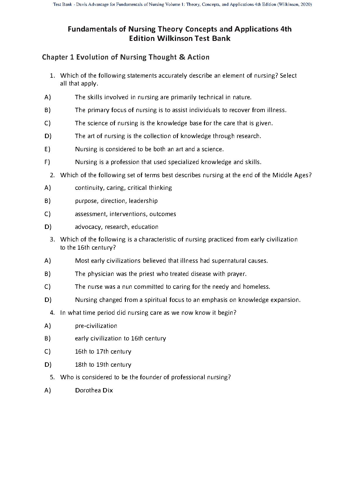 Fundamentals of Nursing Vol 1 Test Bank 4th Ed Wilkinson IMG-3