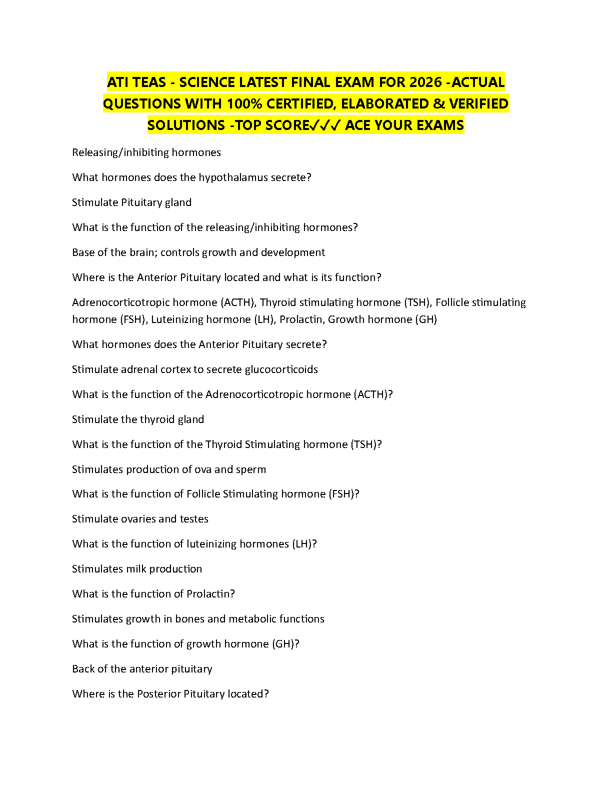ATI TEAS 7 Science Test Bank 2026 Practice Questions IMG-1