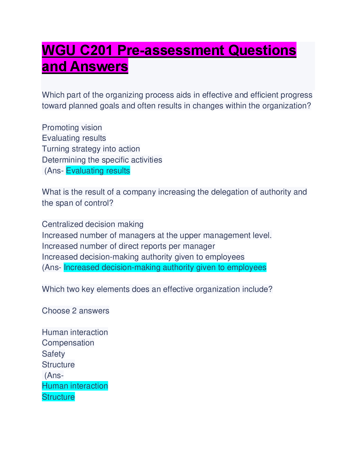 WGU C201 Pre-Assessment Qs and As 2024/25