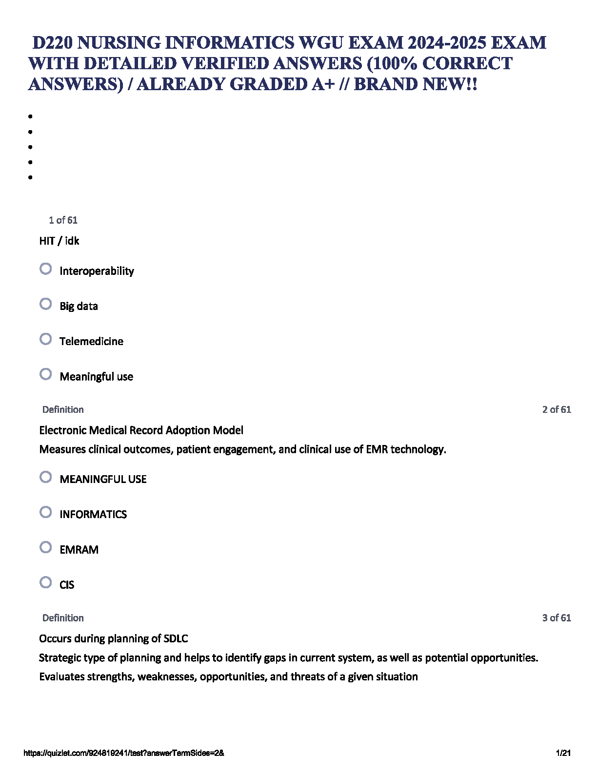 D220 Nursing Informatics Test Bank WGU Exam IMG-1