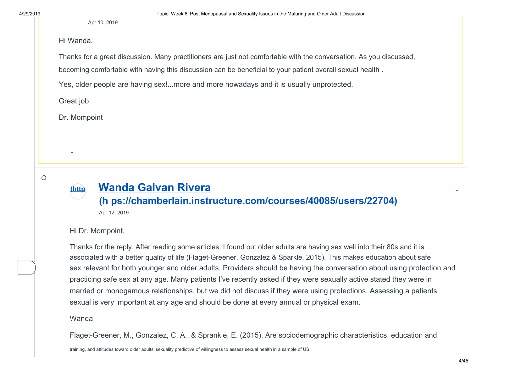 NR 601 Week 6 Post Menopausal Sexuality Discussion Guide