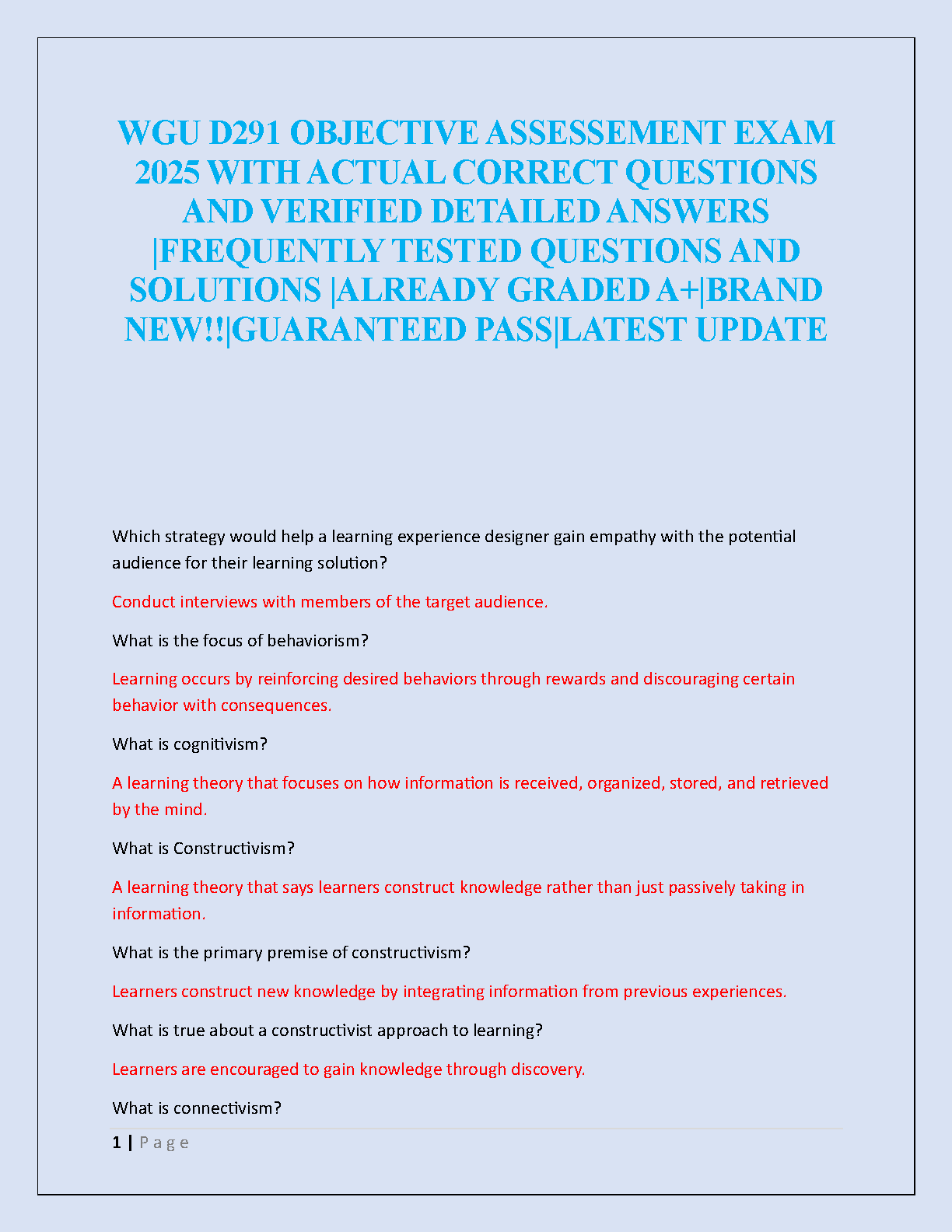 WGU D291 Exam 2025 Study Guide with Verified Answers