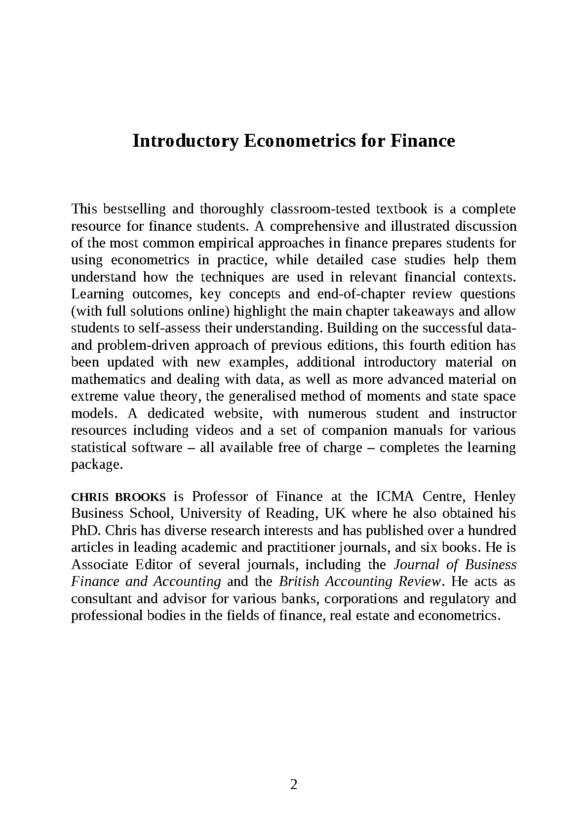 Brooks Introductory Econometrics for Finance Test Bank Solutions