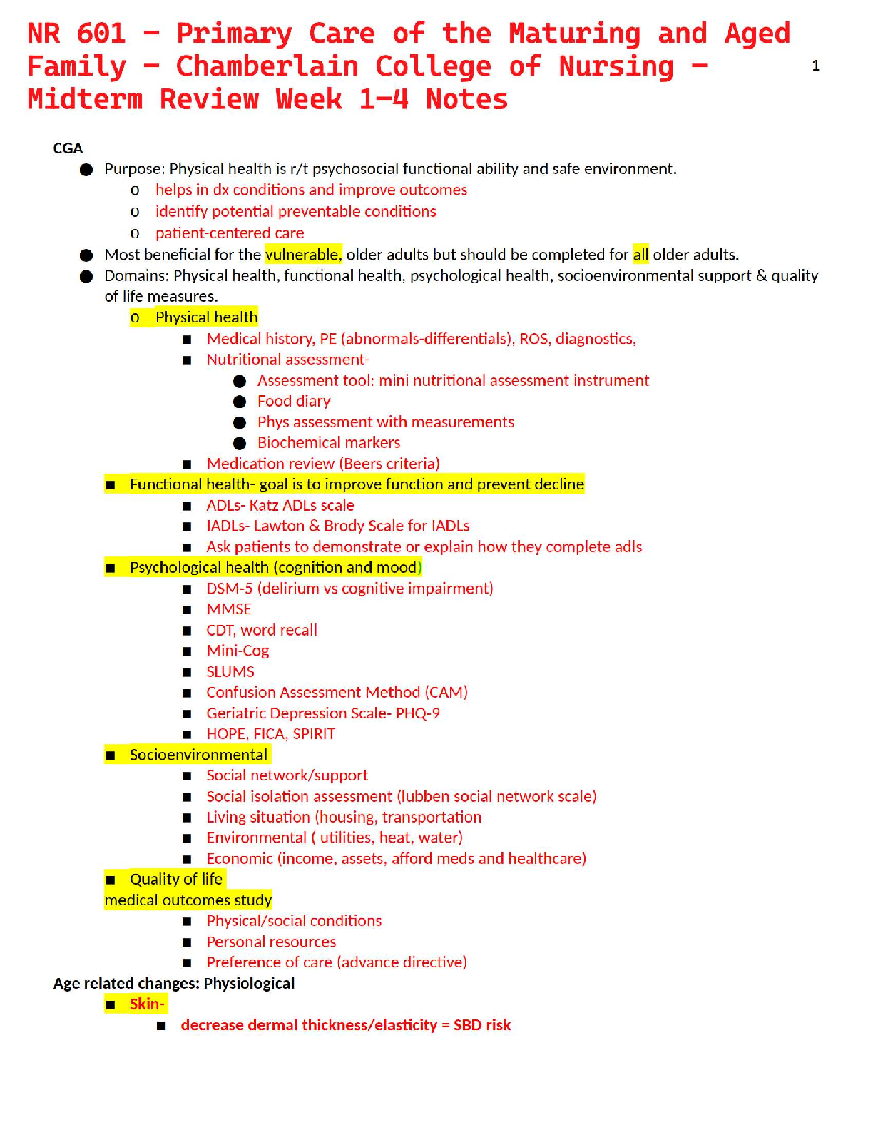 NR 601 Geriatric Nursing Midterm Review 2025 IMG-1
