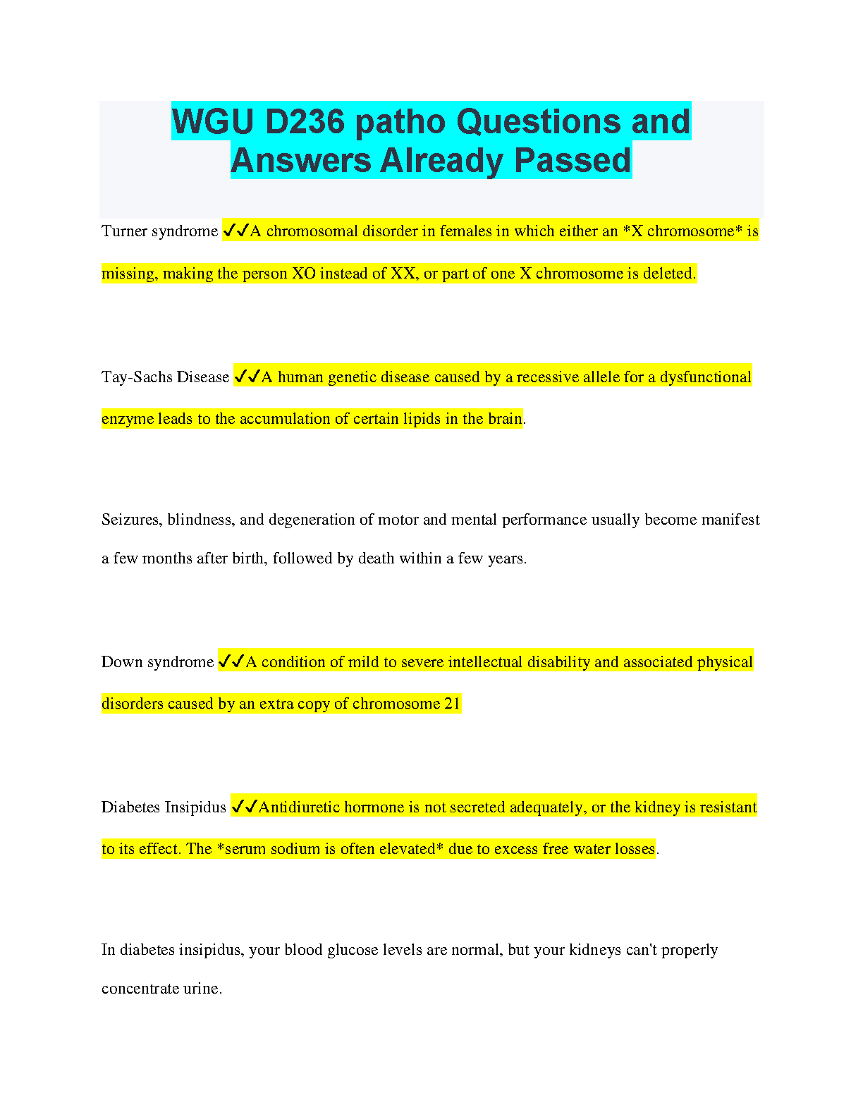 WGU D236 Pathophysiology Q&A Study Guide 2024-2025