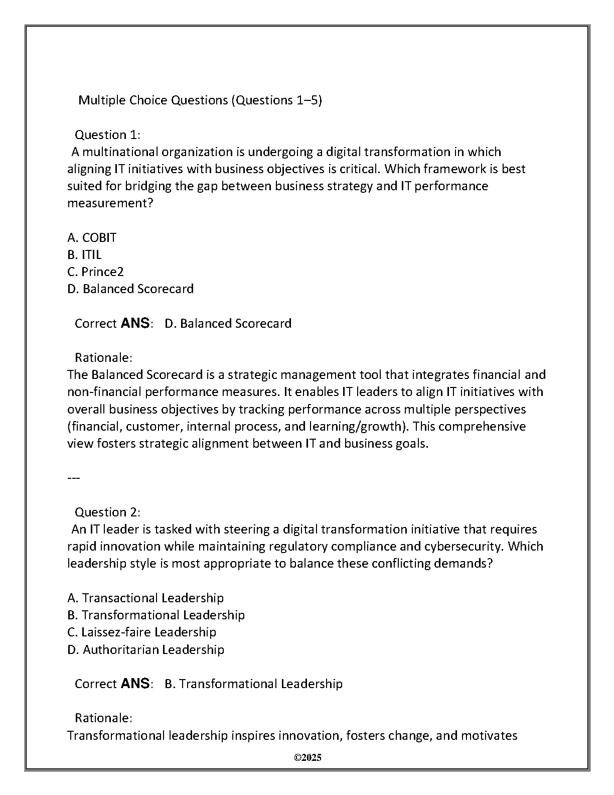 WGU D370 IT Leadership Objectives 2025 Exam Prep Guide