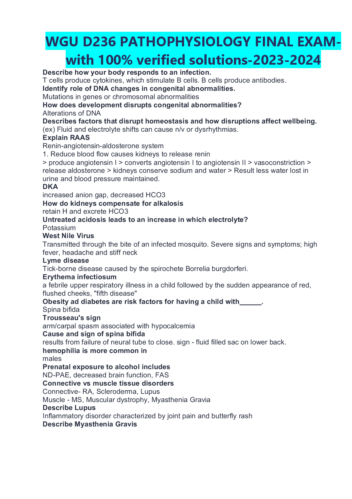 WGU D236 Pathophysiology Final Exam Questions & Answers