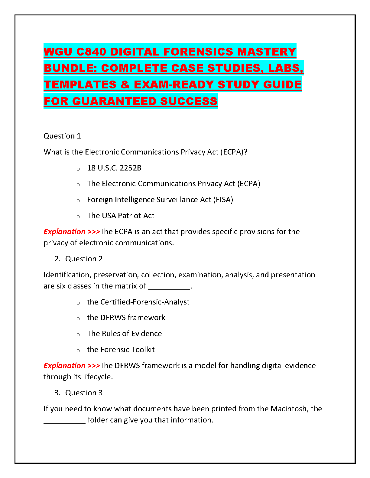 WGU C840 Digital Forensics Test Bank and Answers 2024/2025 IMG-1