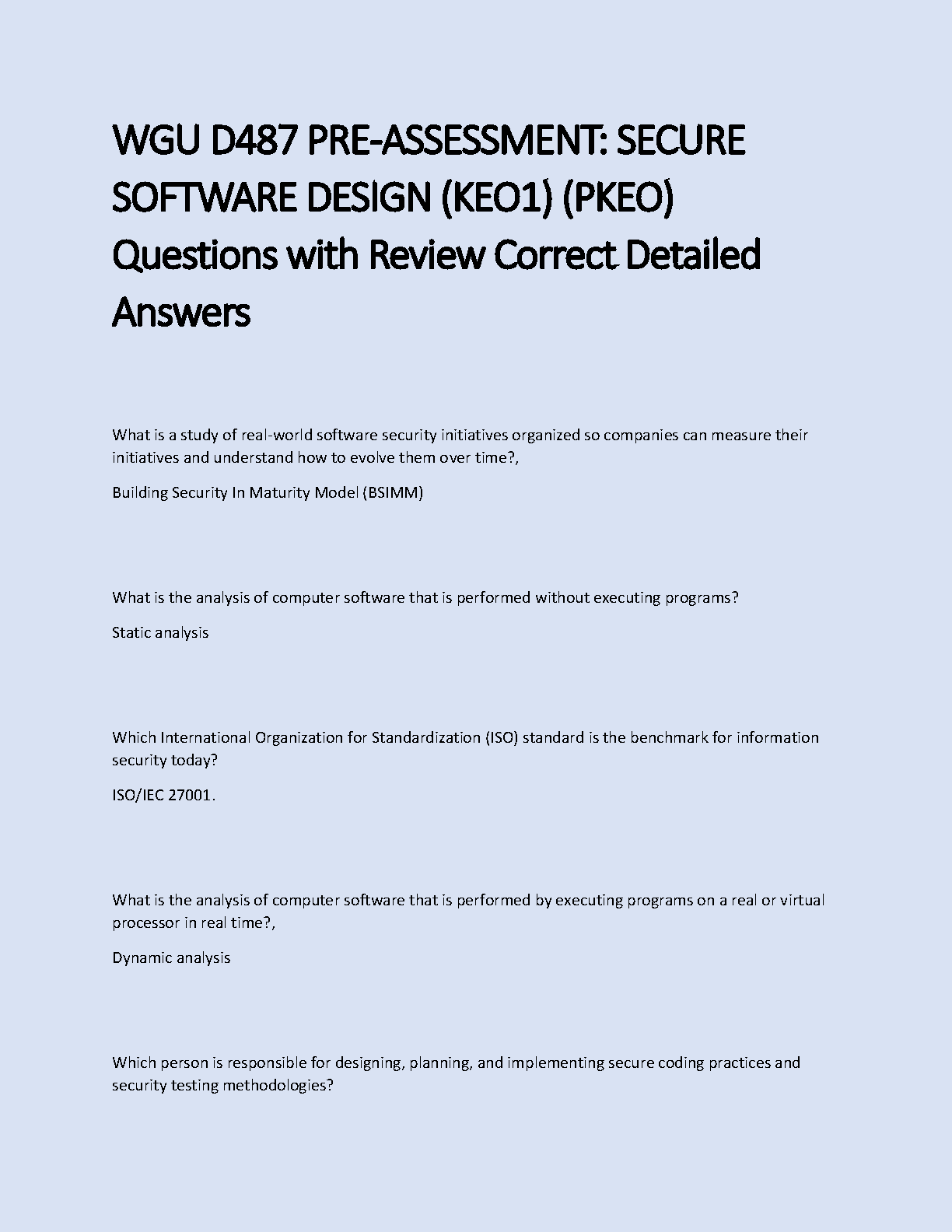 WGU D487 Secure Software Design Exam Prep 2025 Qs & As