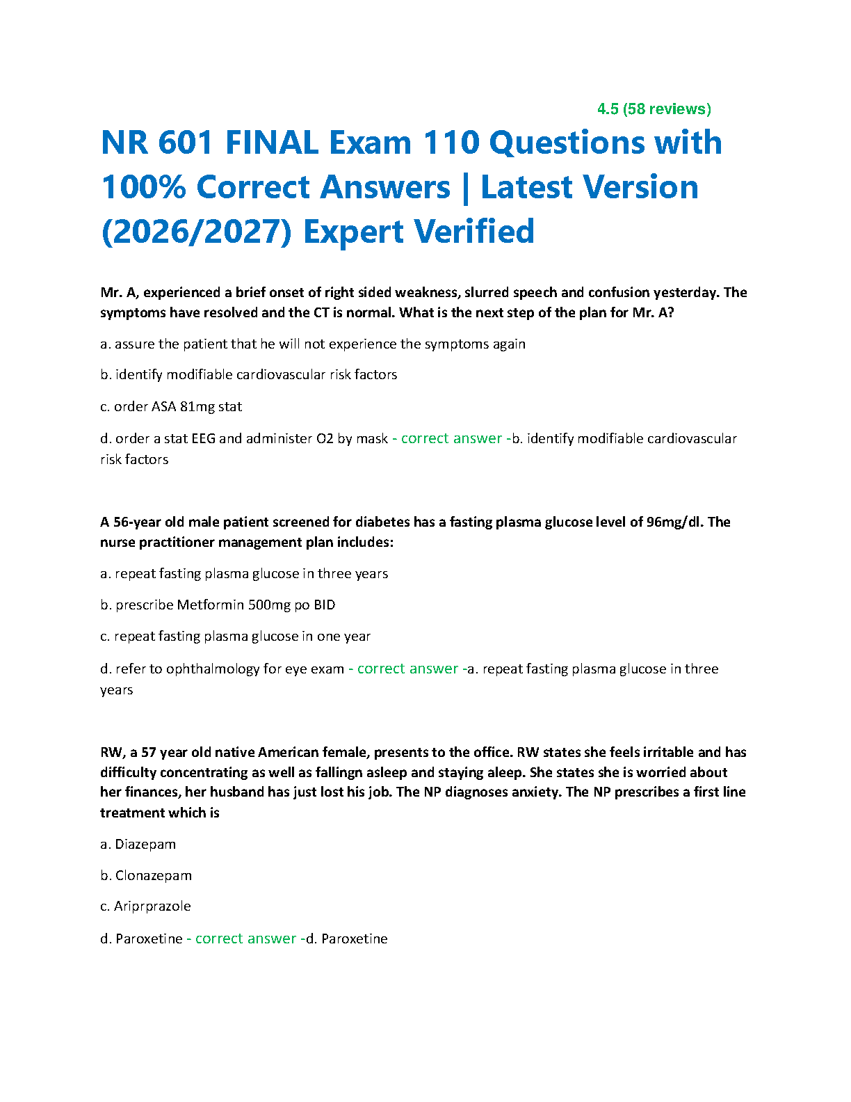 NR 601 Final Exam 2026 Study Guide for Family Nurse Practitioners IMG-1