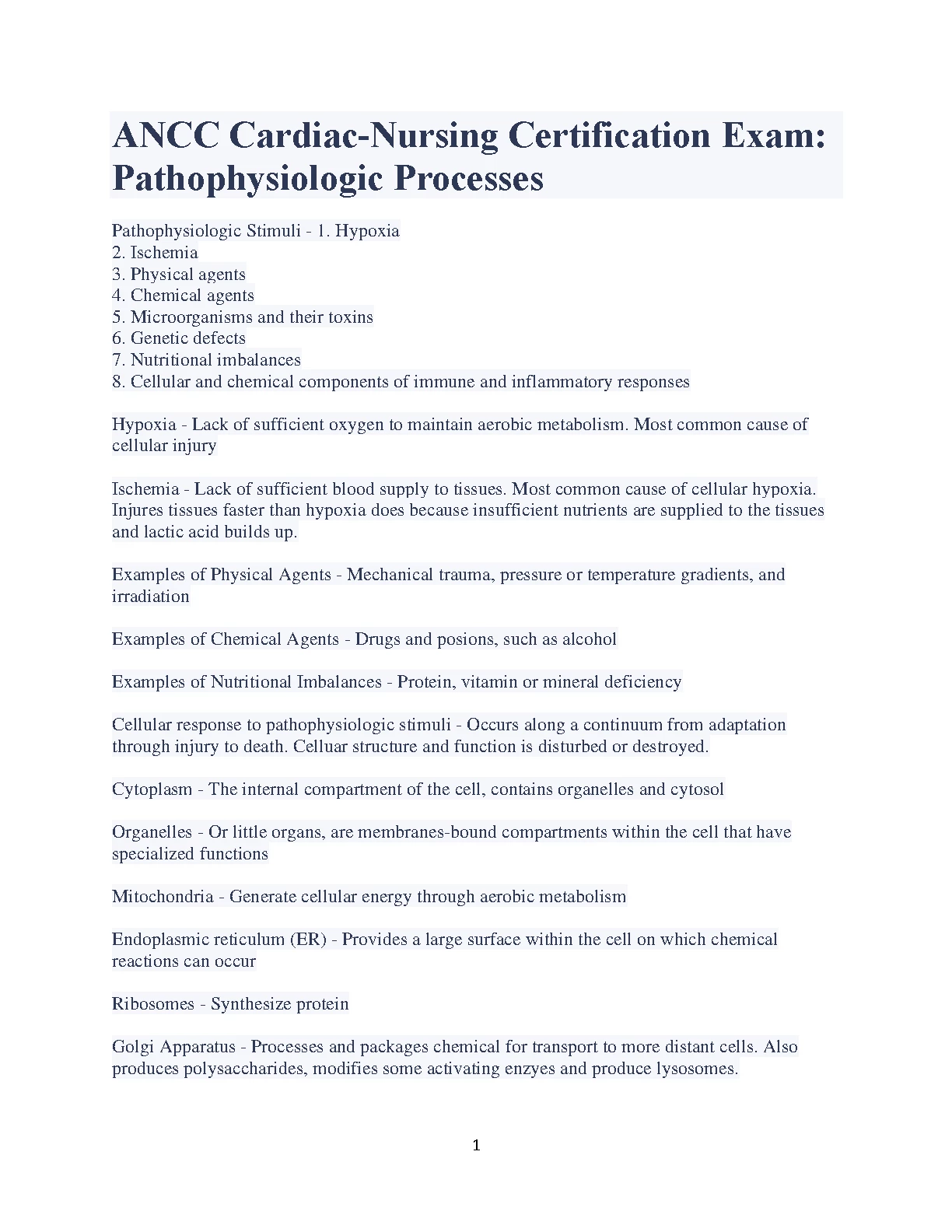 ANCC Cardiac Nursing Pathophysiology Exam Prep 2026/2027