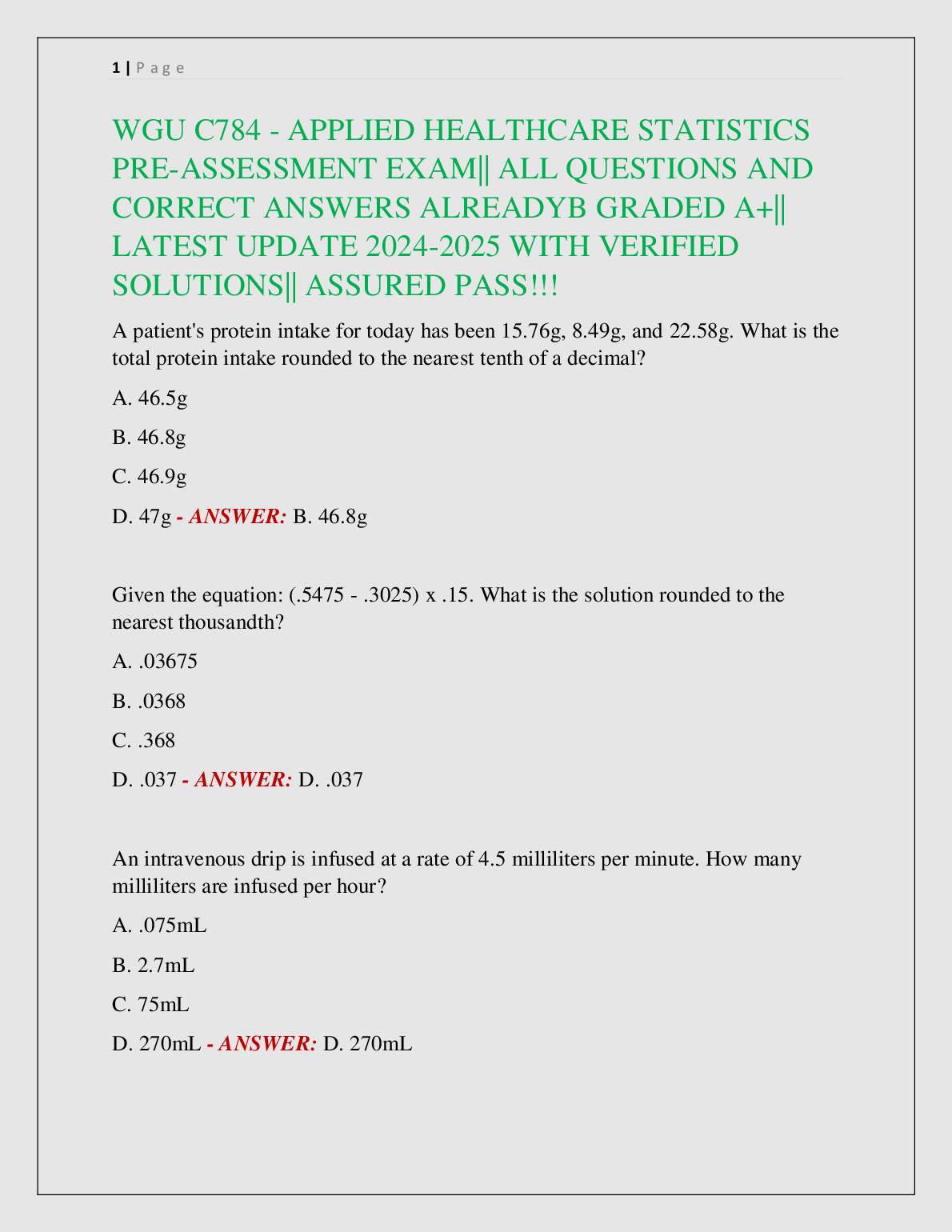 WGU C784 Applied Healthcare Statistics Test Bank 2025