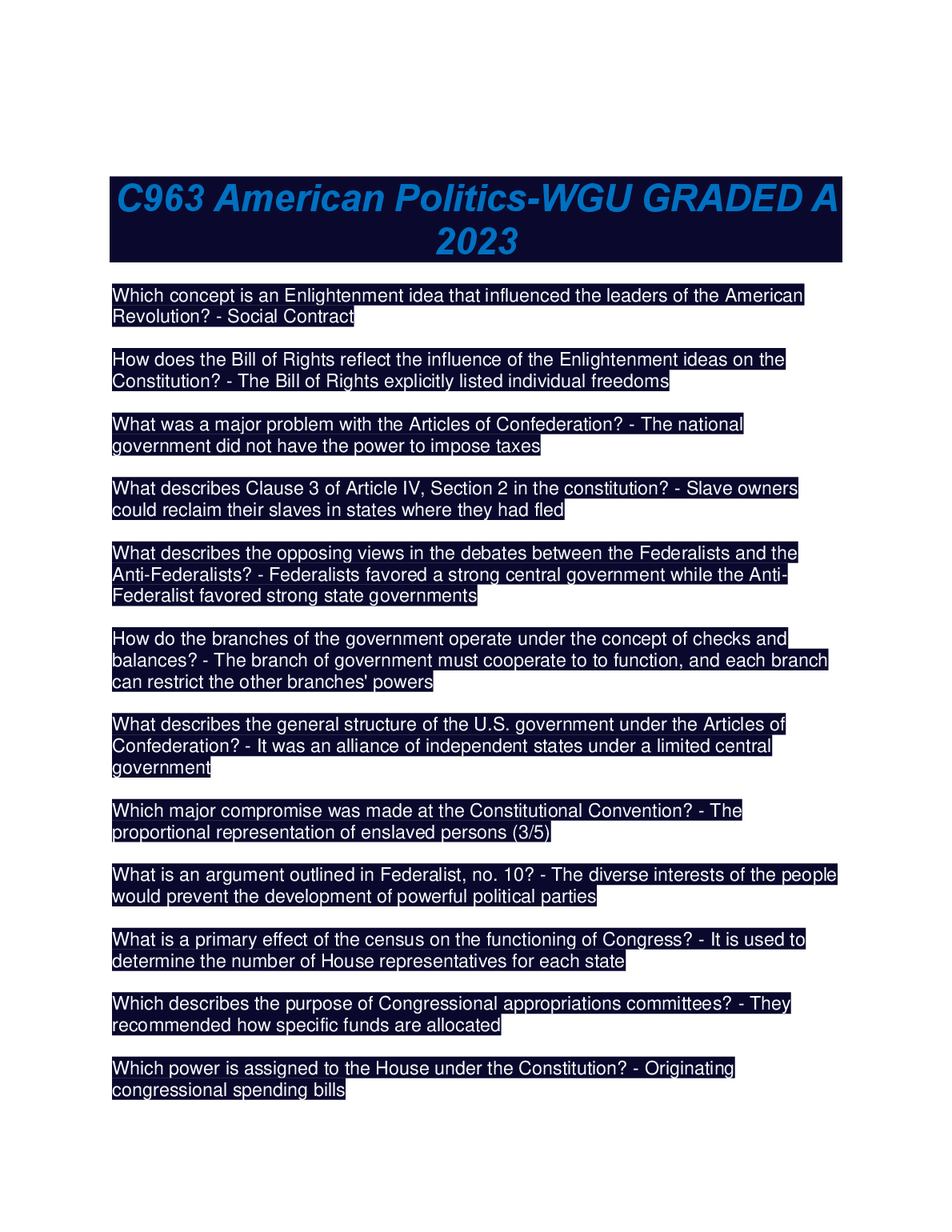 WGU American Politics Study Guide and Exam Prep