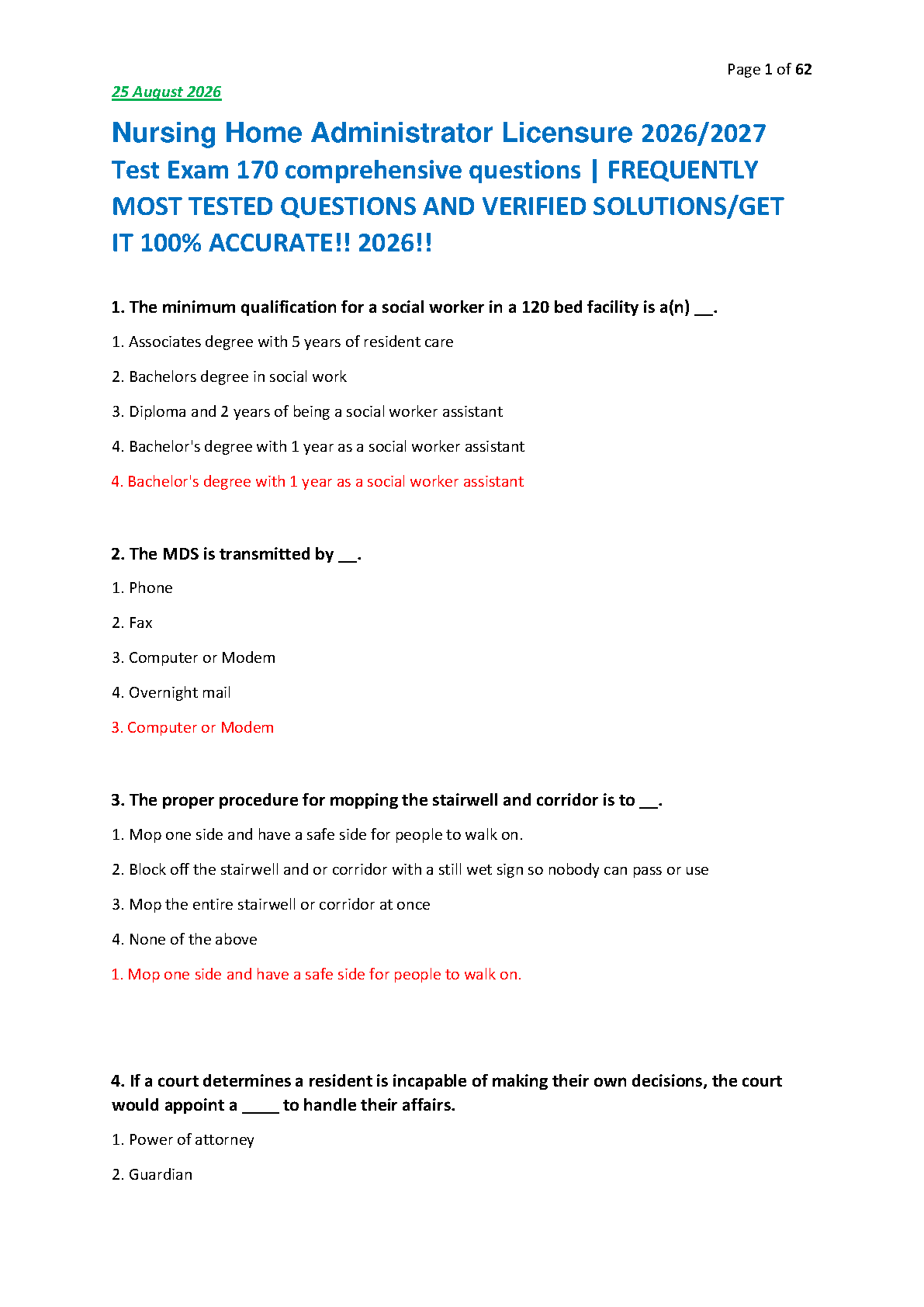 Facility Admin Exam Prep Test Bank 2026