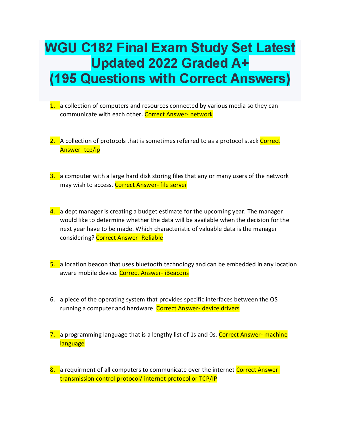 WGU C182 Final Exam Questions and Answers 2023