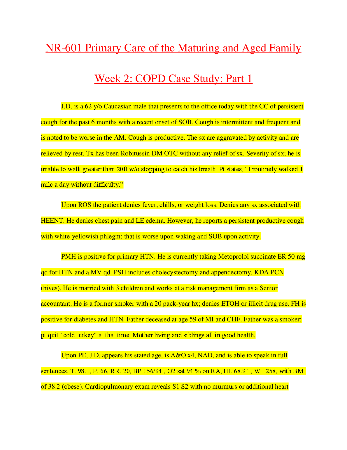 COPD Case Study NR 601 Primary Care Nursing Assignment Help