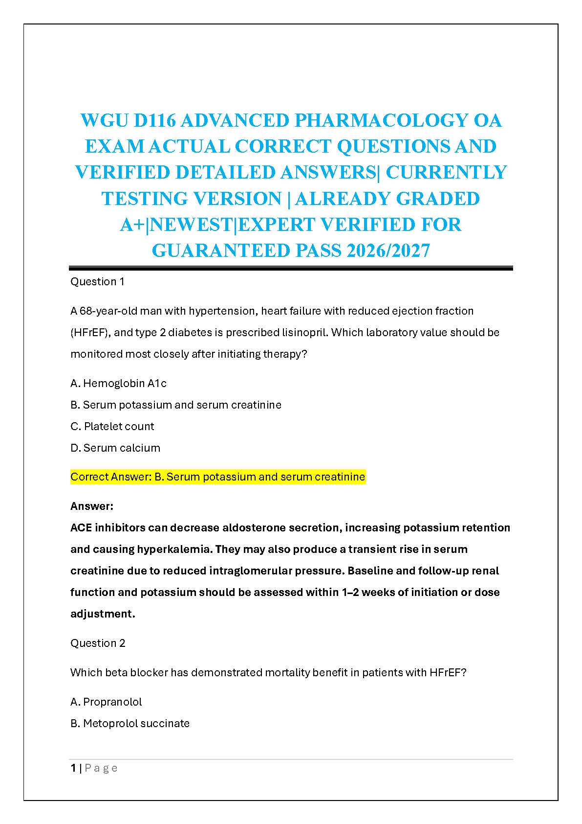 WGU D116 Advanced Pharmacology OA Exam Questions and Answers IMG-1