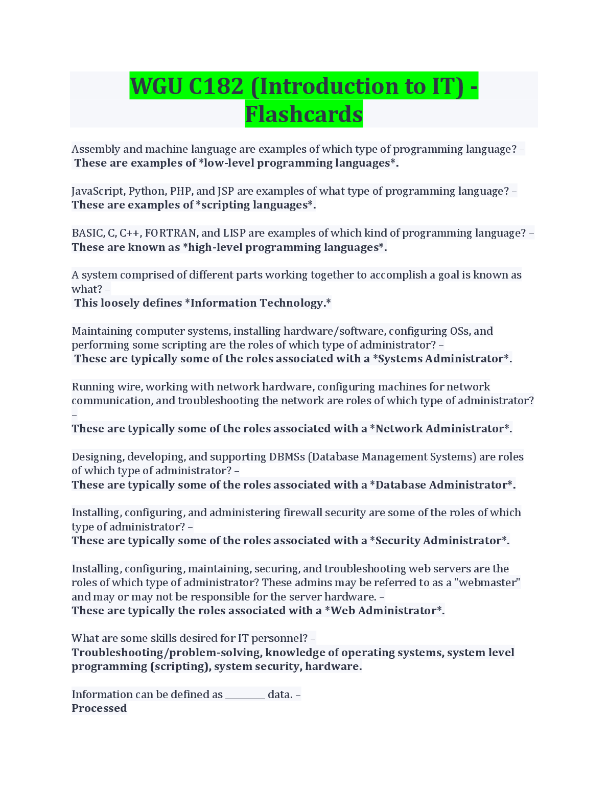 WGU C182 Intro to IT Flashcards 2023