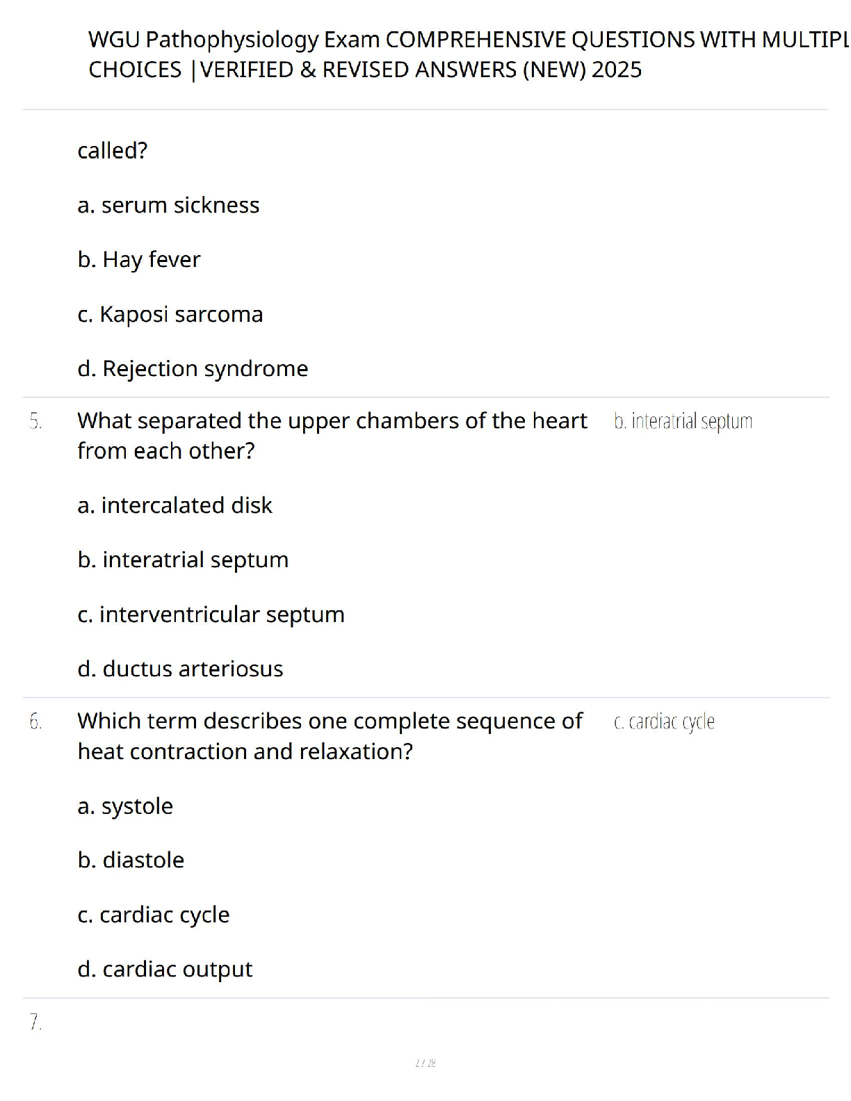 WGU Pathophysiology Exam 2025 Practice MCQs with Answers