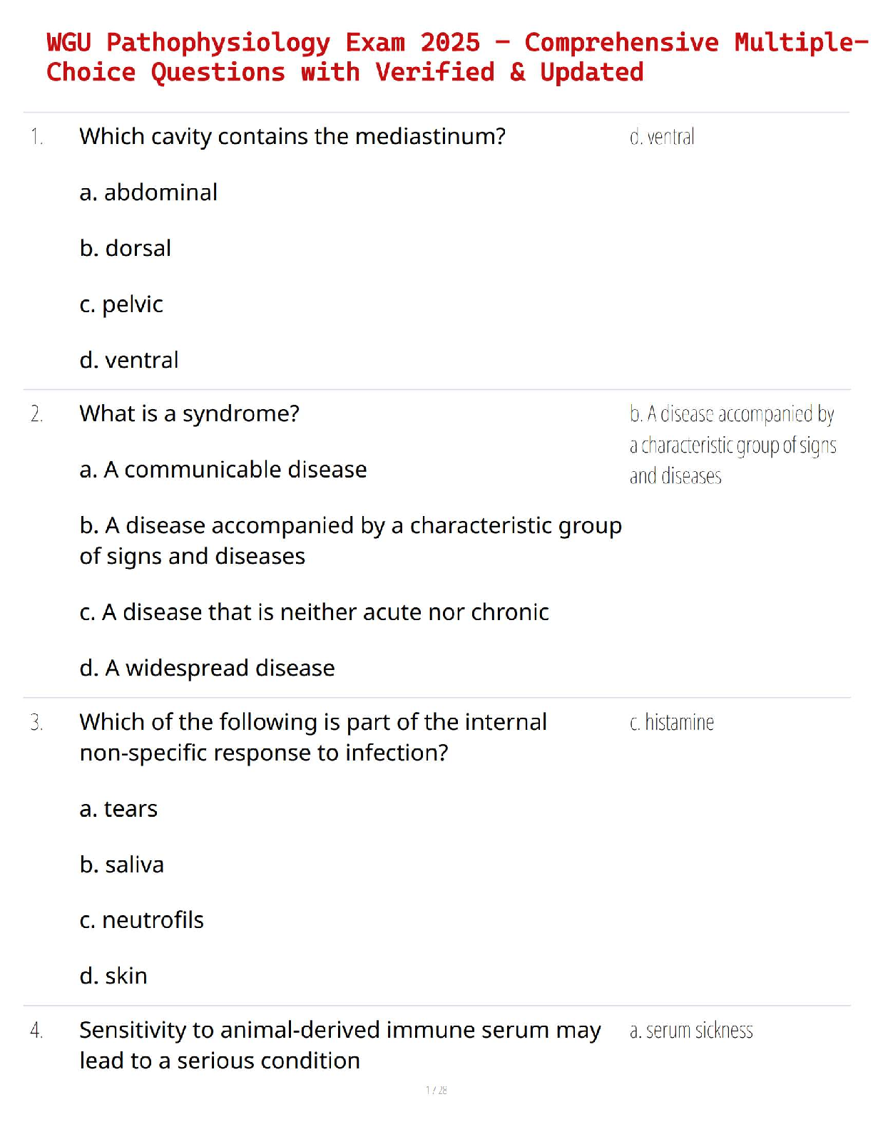 WGU Pathophysiology Exam 2025 Practice MCQs with Answers