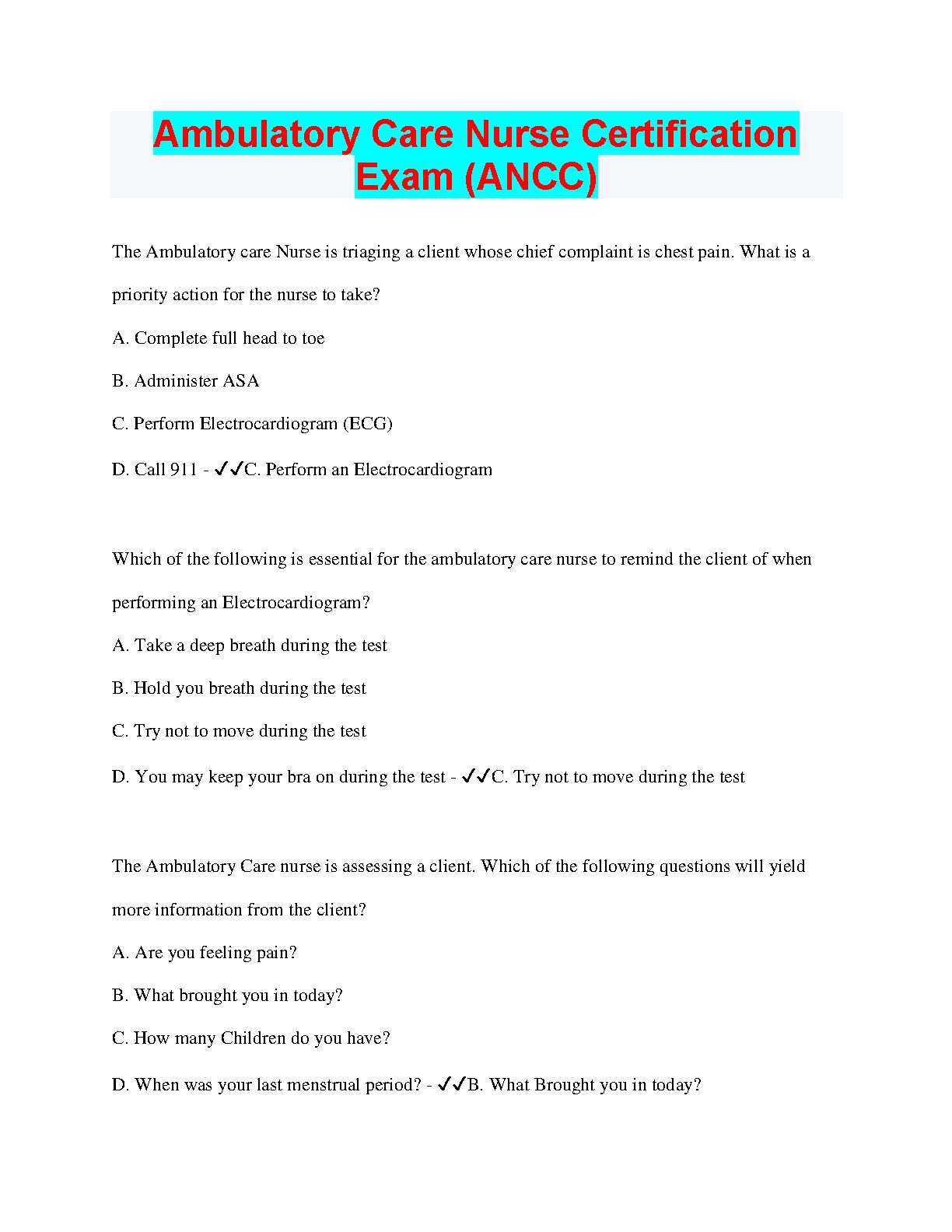ANCC Ambulatory Nursing Exam Questions and Answers 2026/27 IMG-1