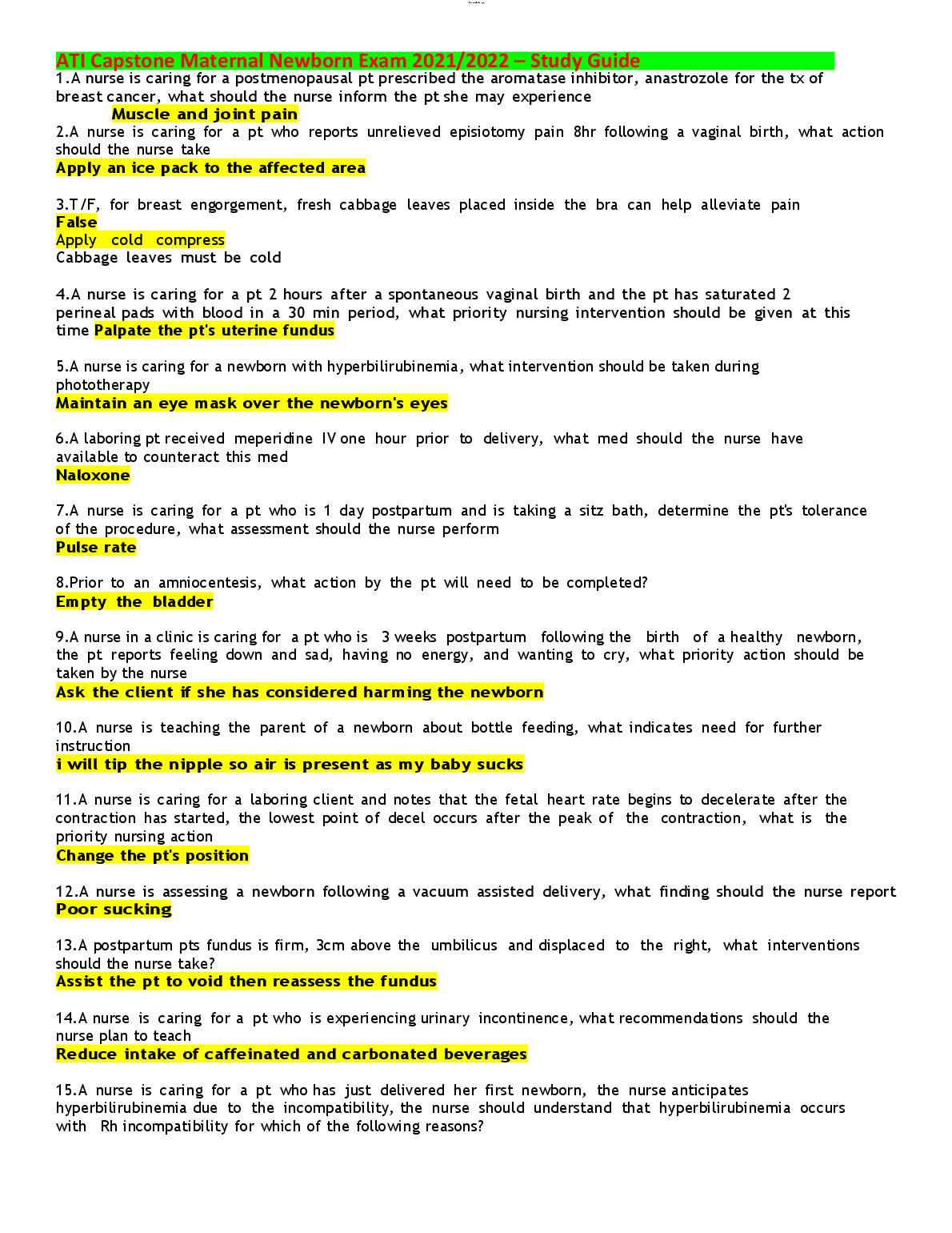 ATI Maternal Newborn Capstone 2026/27 Nursing Revision Guide