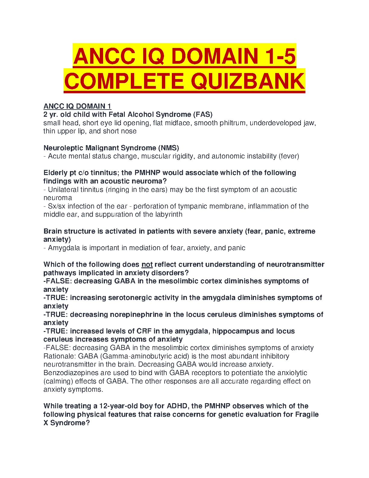ANCC IQ Domains 1-5 Quizbank for Nursing Exams