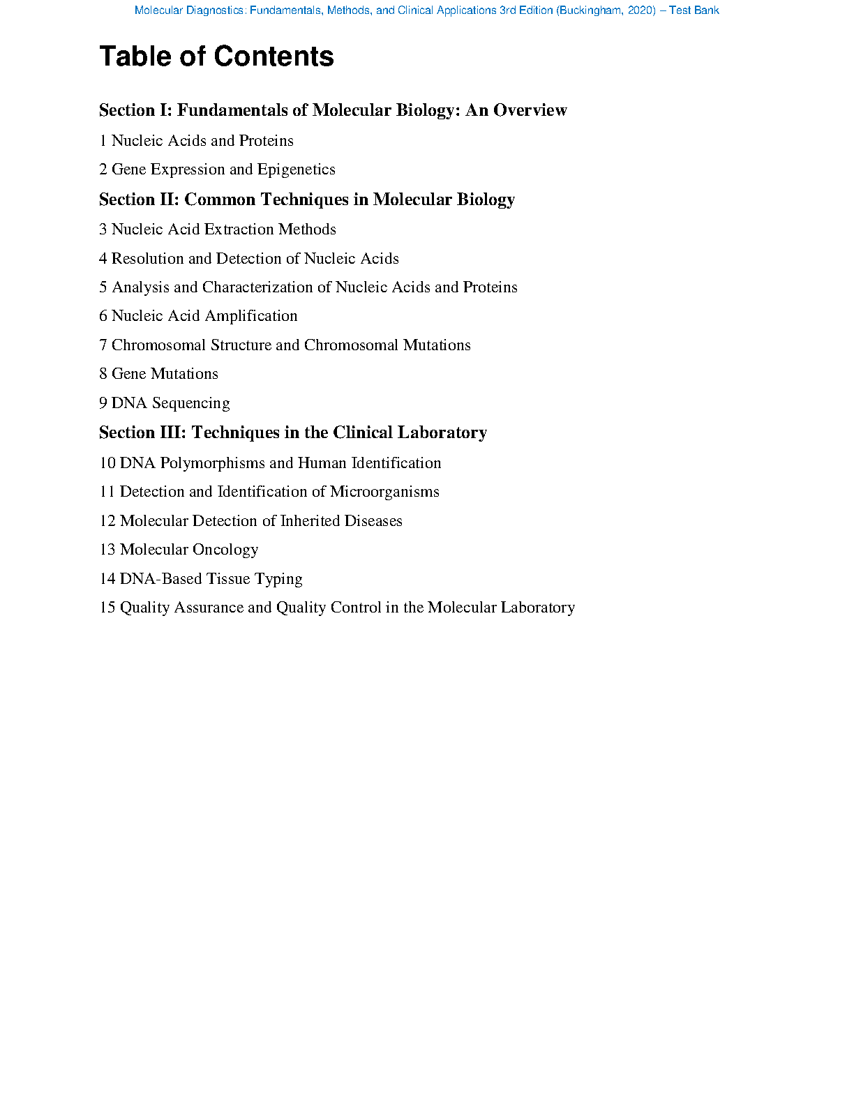 Molecular Diagnostics Test Bank Buckingham 3rd Ed