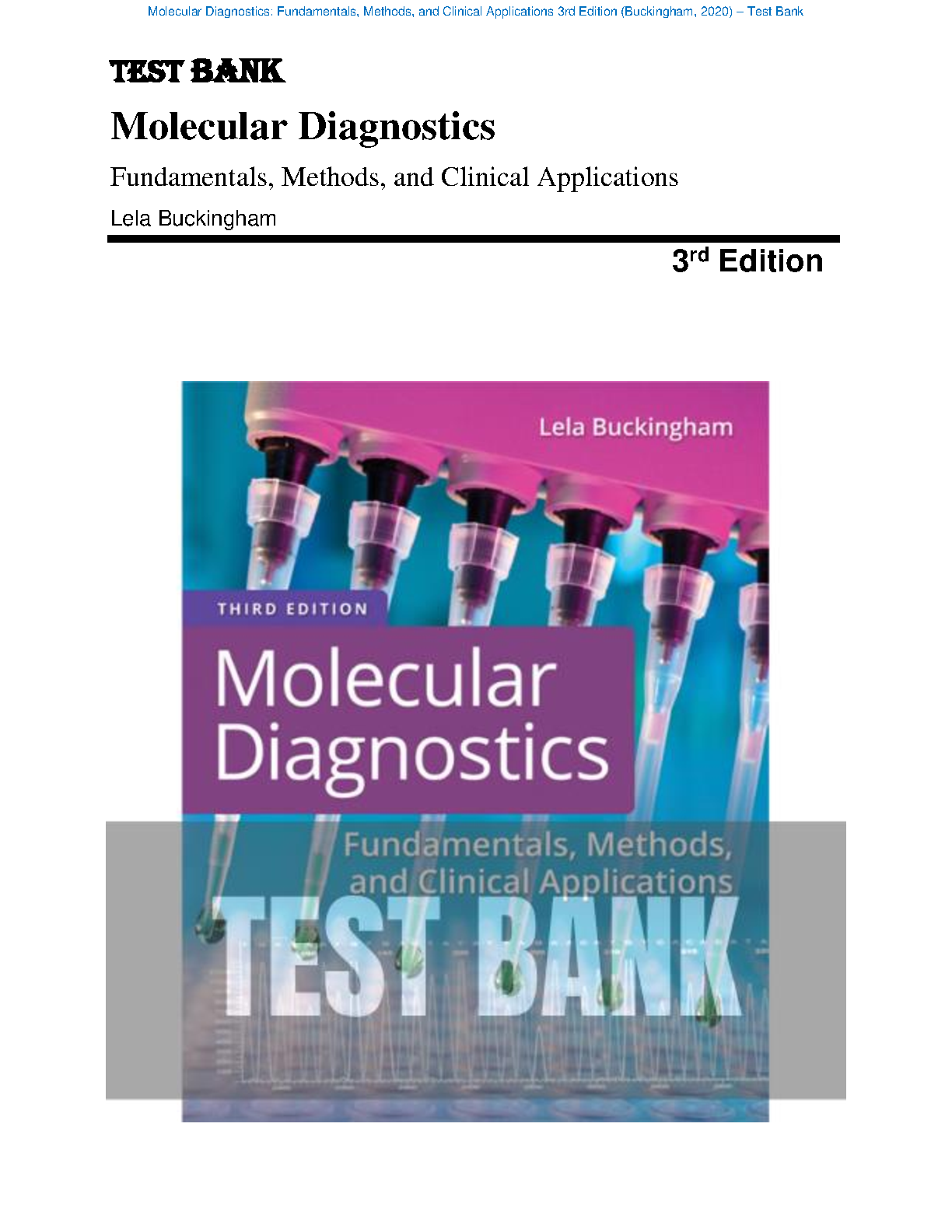 Molecular Diagnostics Test Bank Buckingham 3rd Ed