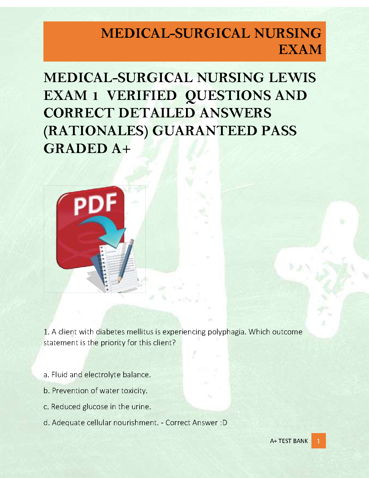 Lewis Med Surg Exam 1 Test Bank 12e Solutions 2026/27 IMG-1