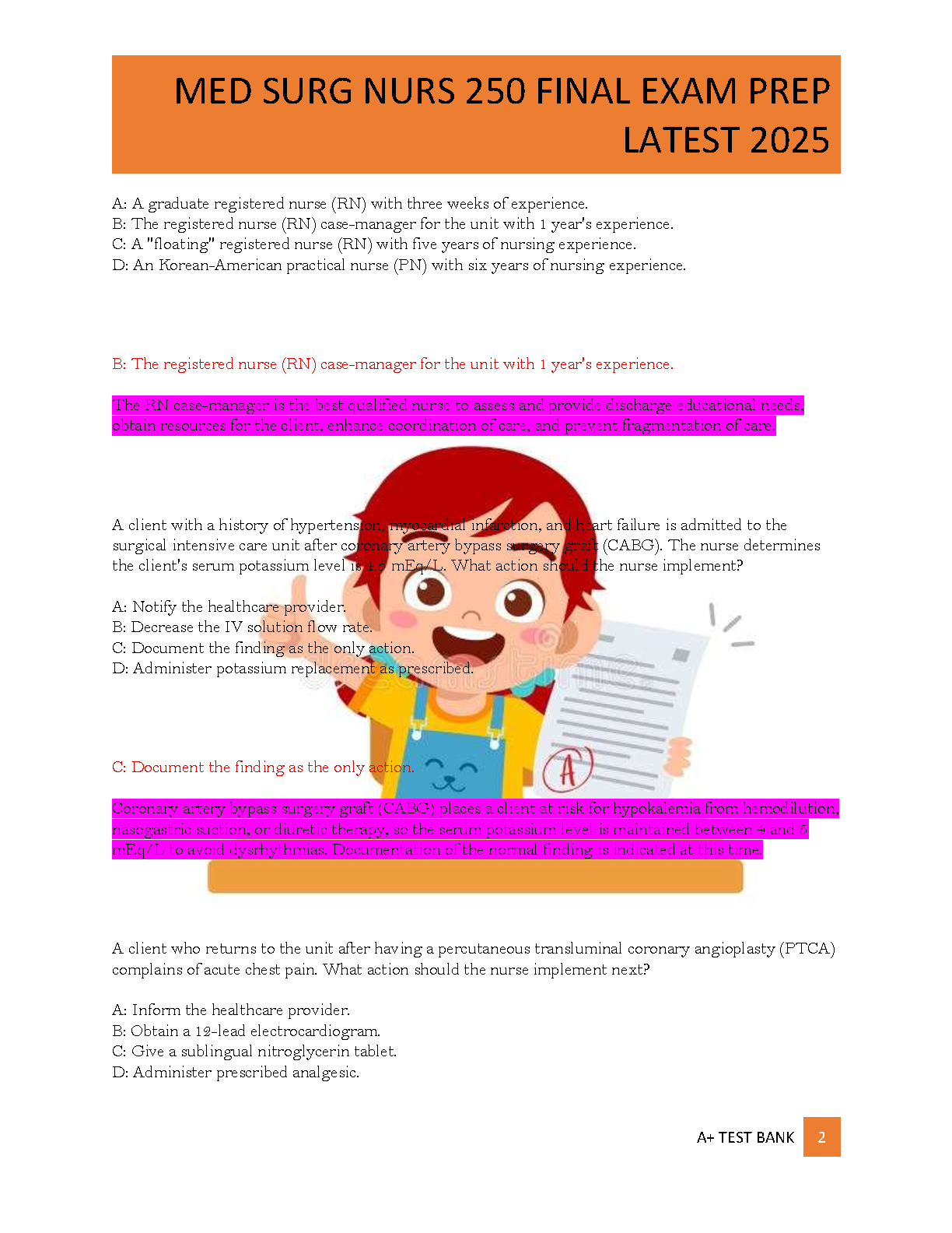 NR 250 Med Surg Final Exam Test Bank 2026