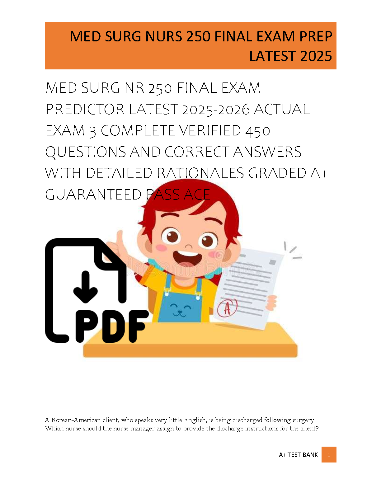 NR 250 Med Surg Final Exam Test Bank 2026