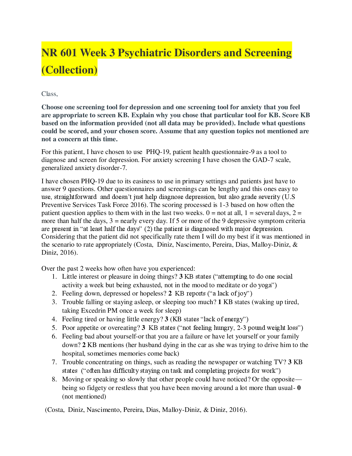 NR 601 Week 3 Psychiatric Disorders and Screening Guide