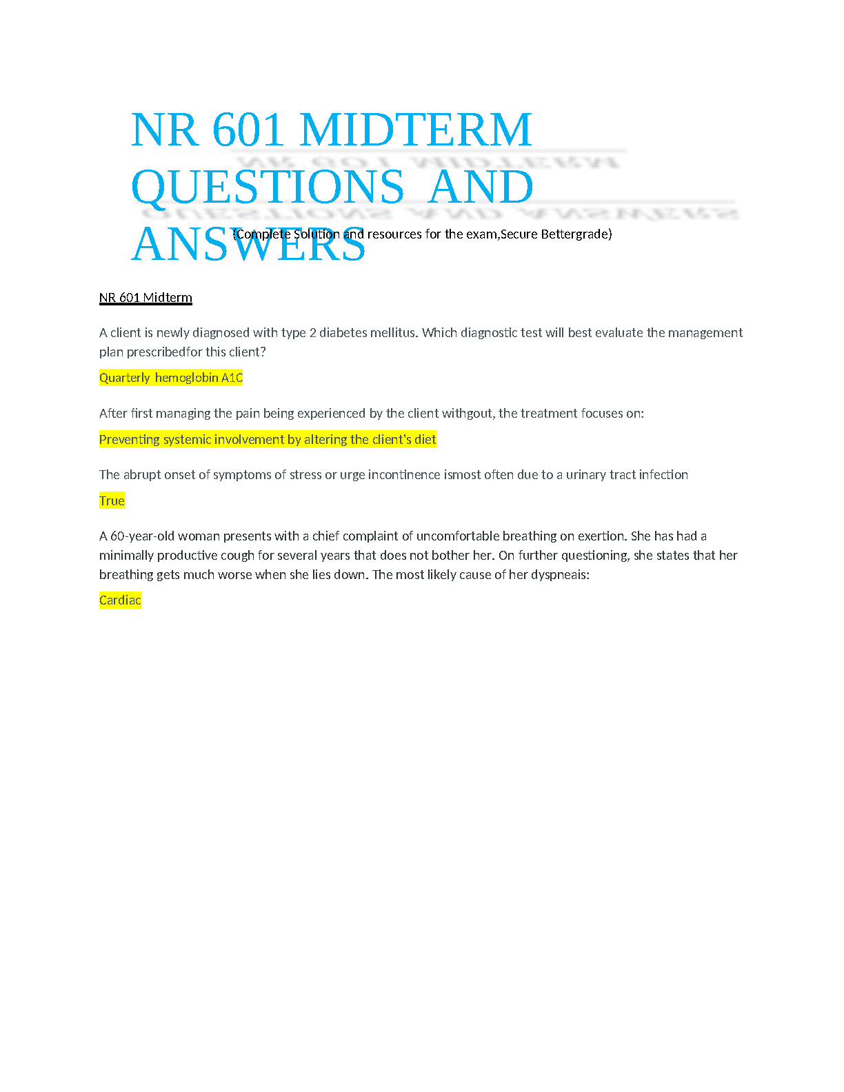 NR 601 Midterm Exam Questions & Answers Study Guide