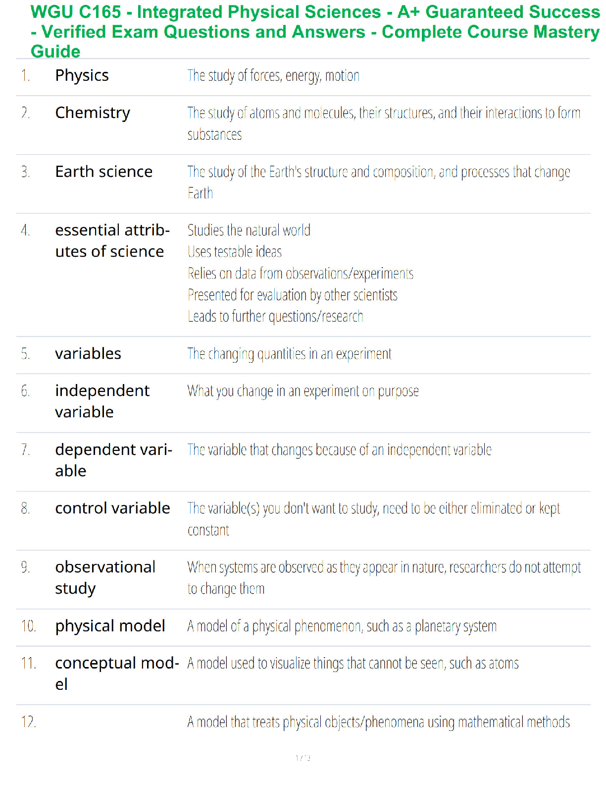 WGU C165 Test Bank 2025 Physics Chem Earth Science