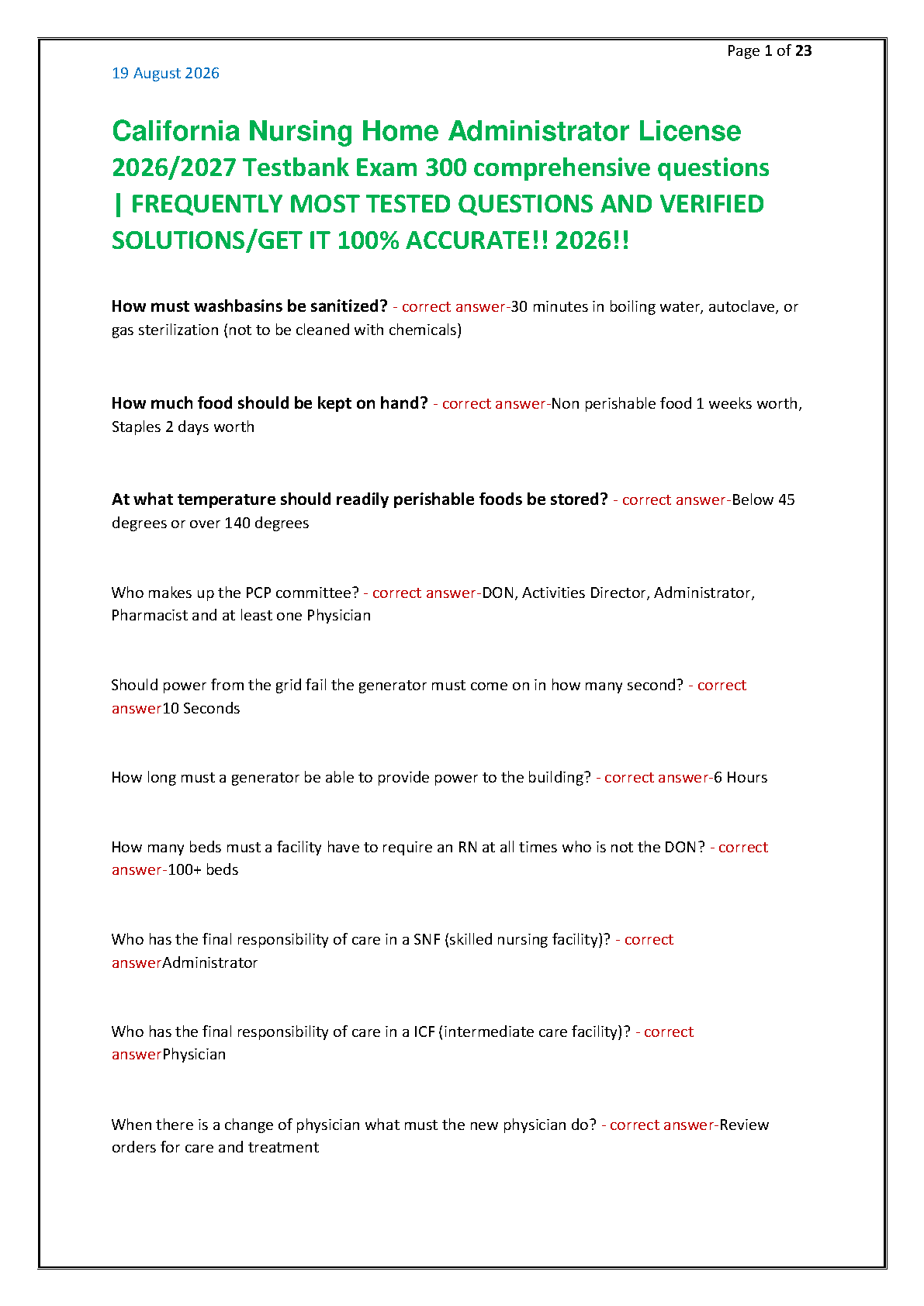 CA Nursing Home Admin Exam Test Bank 2026-2027 IMG-1
