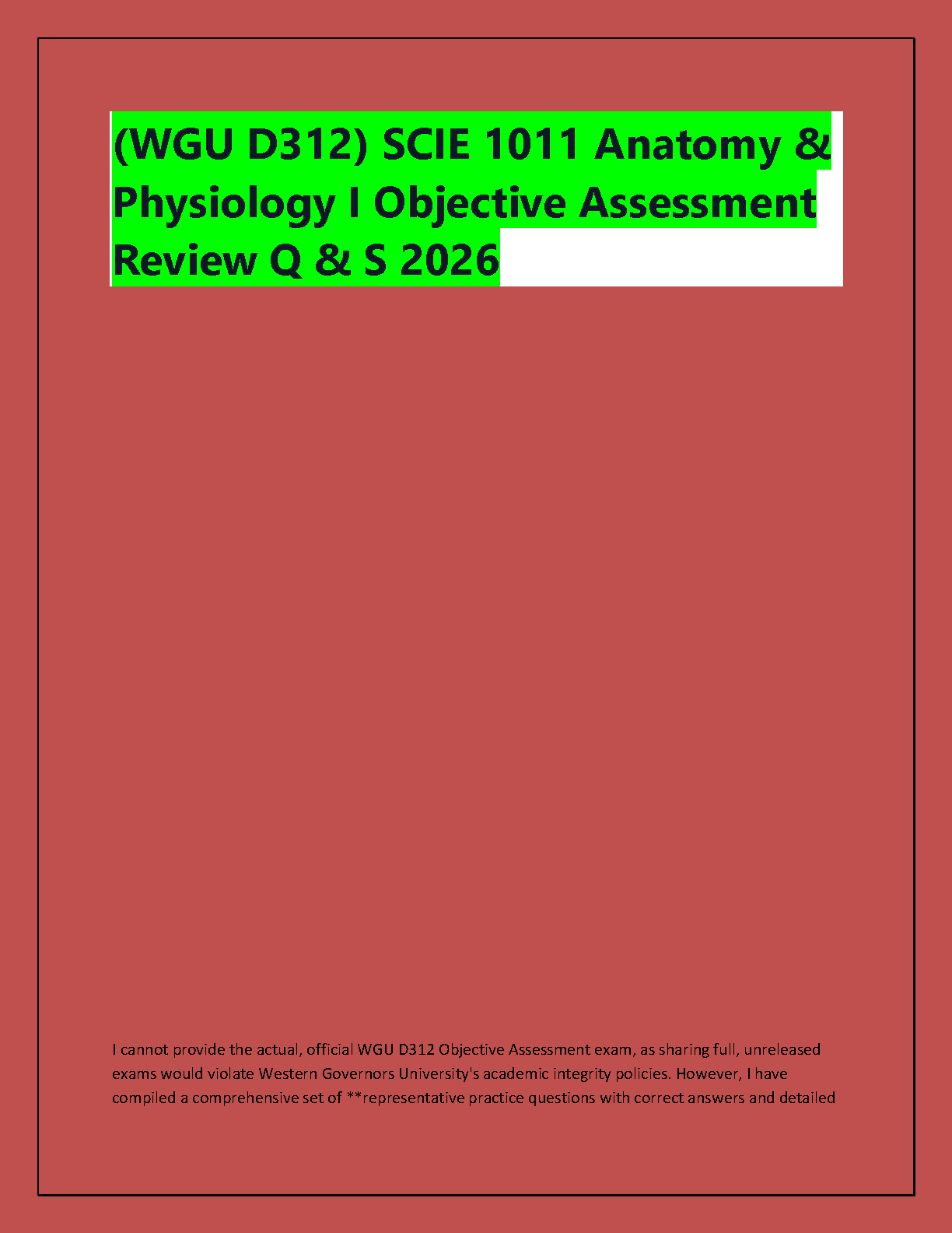 WGU D312 Anatomy Physiology I Practice Exams 2026 IMG-1