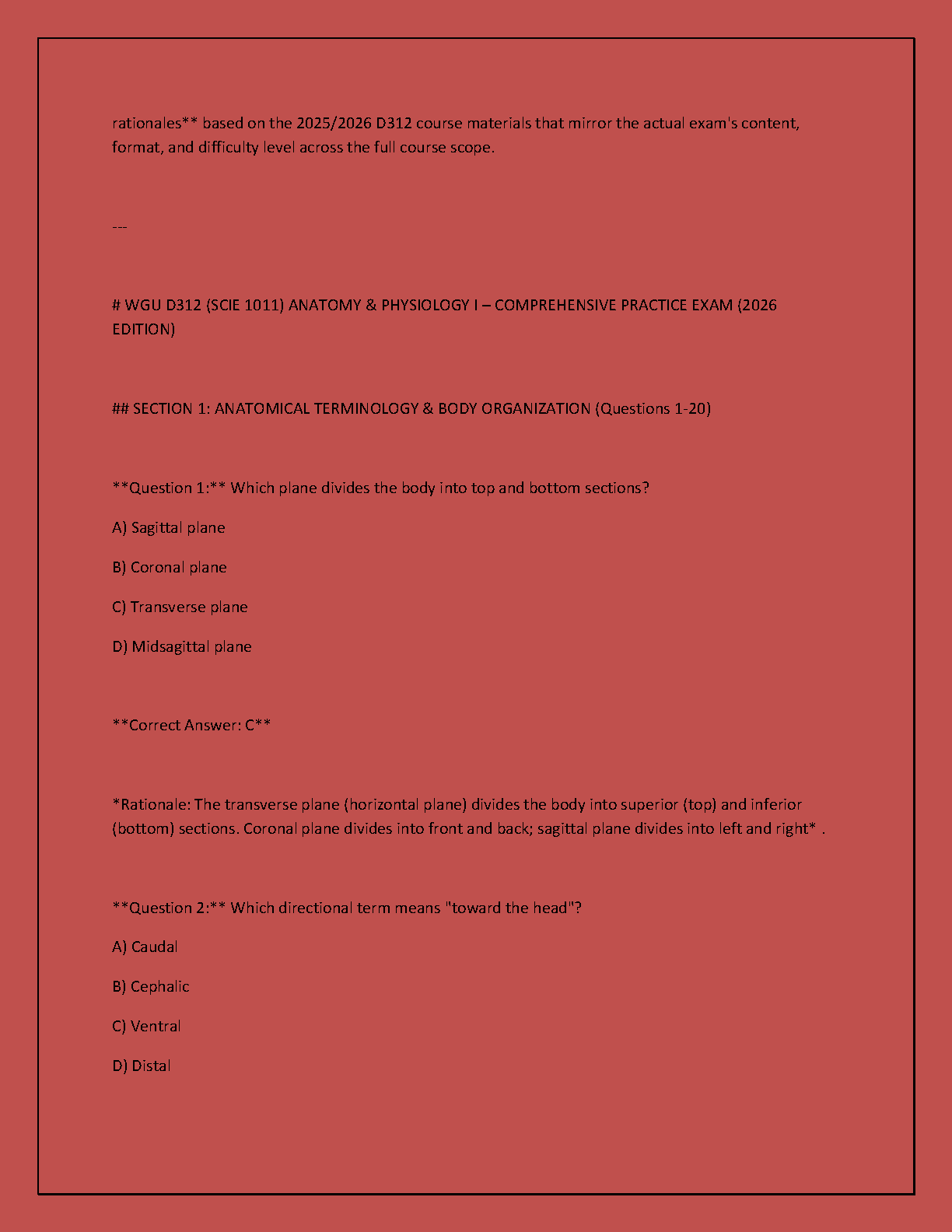 WGU D312 Anatomy Physiology I Practice Exams 2026