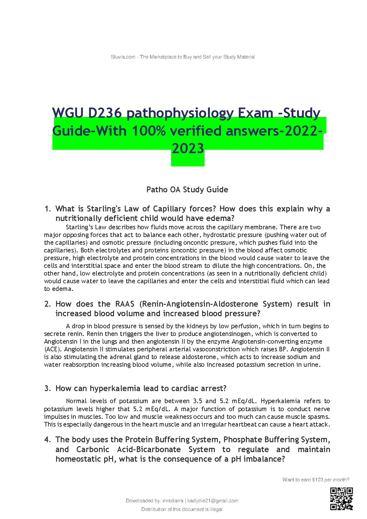 WGU D236 Pathophysiology Exam Study Guide 2024